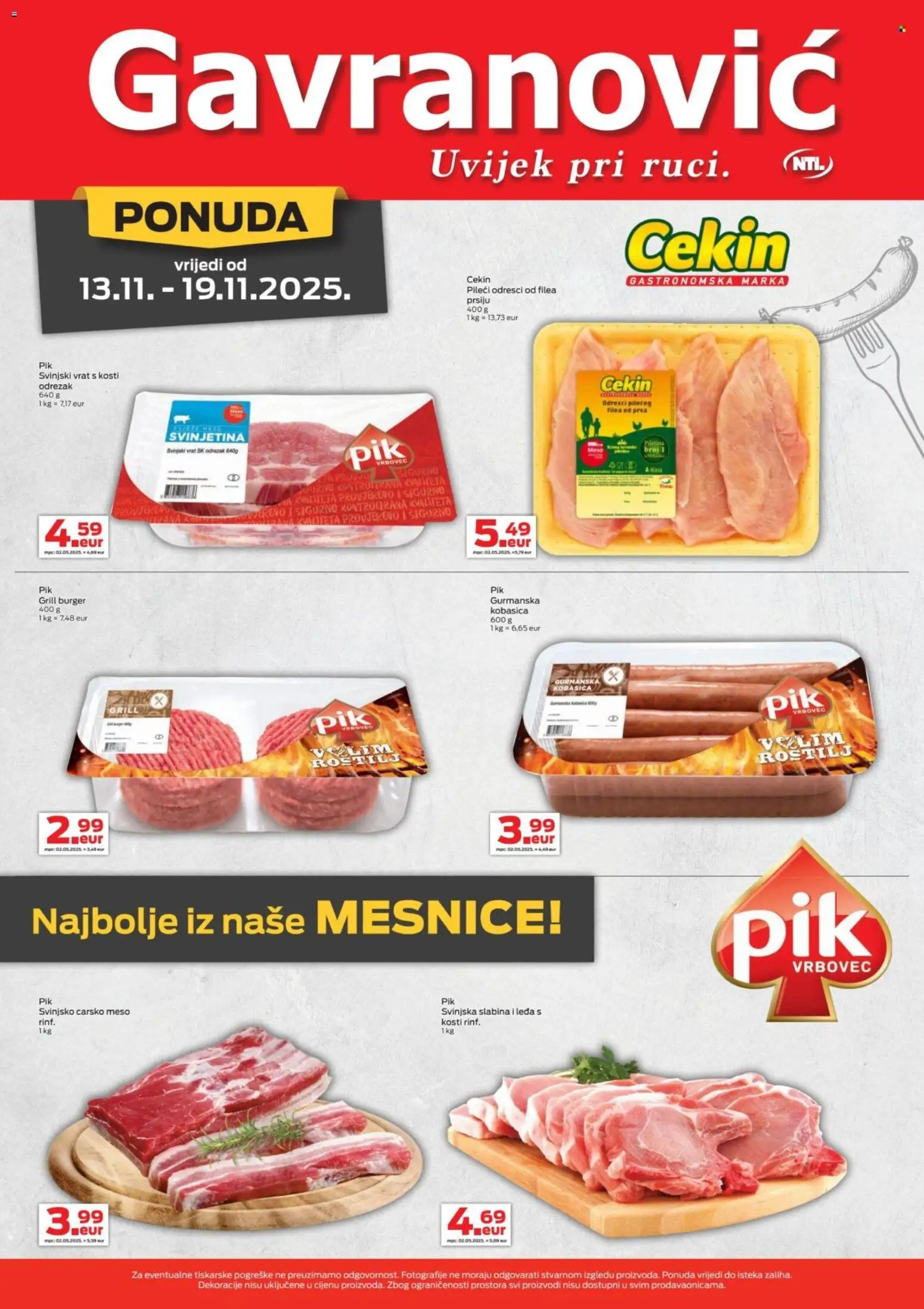 Gavranović katalog | vrijedi od 13.11.2025 | Stranica: 5 | Proizvodi: Roštilj, Carsko meso, Meso, Svinjetina