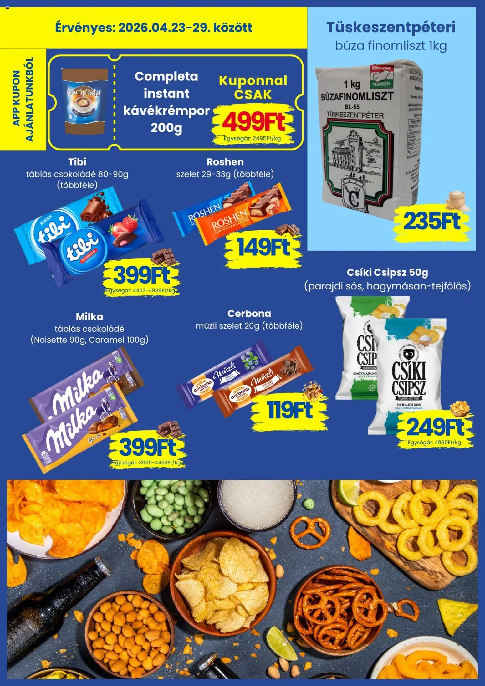 Magnetic akciós ujság - amely érvényes a következő dátumtól: 23.04.2026 | Oldal: 7 | Termékek: Müzli, Búza finomliszt, Csipsz, Csokoládé