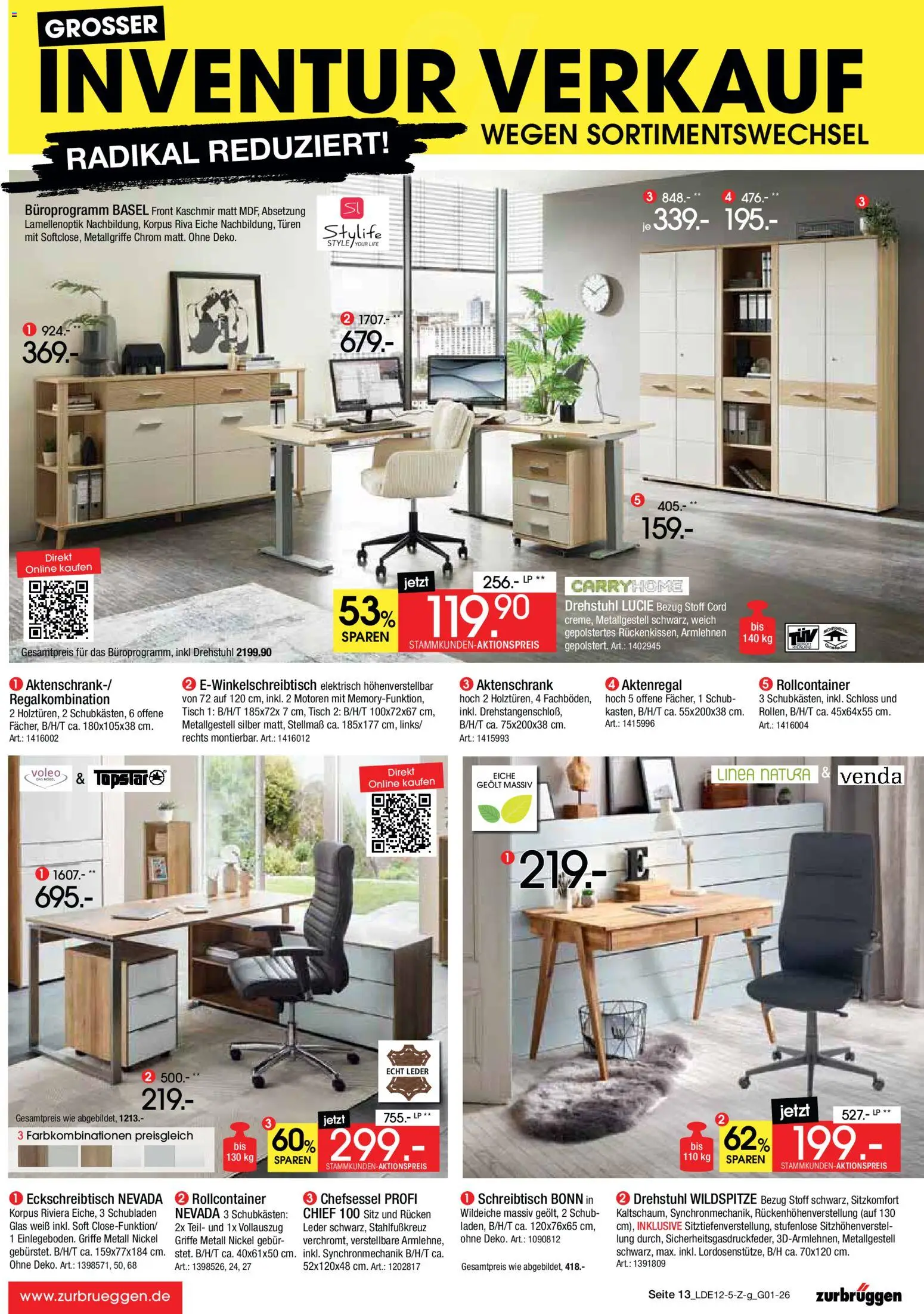 Zurbrüggen - Inventur-Verkauf – gültig ab 26.12.2025 | Seite: 13 | Produkte: Tisch, Chefsessel, Rollcontainer, Aktenregal
