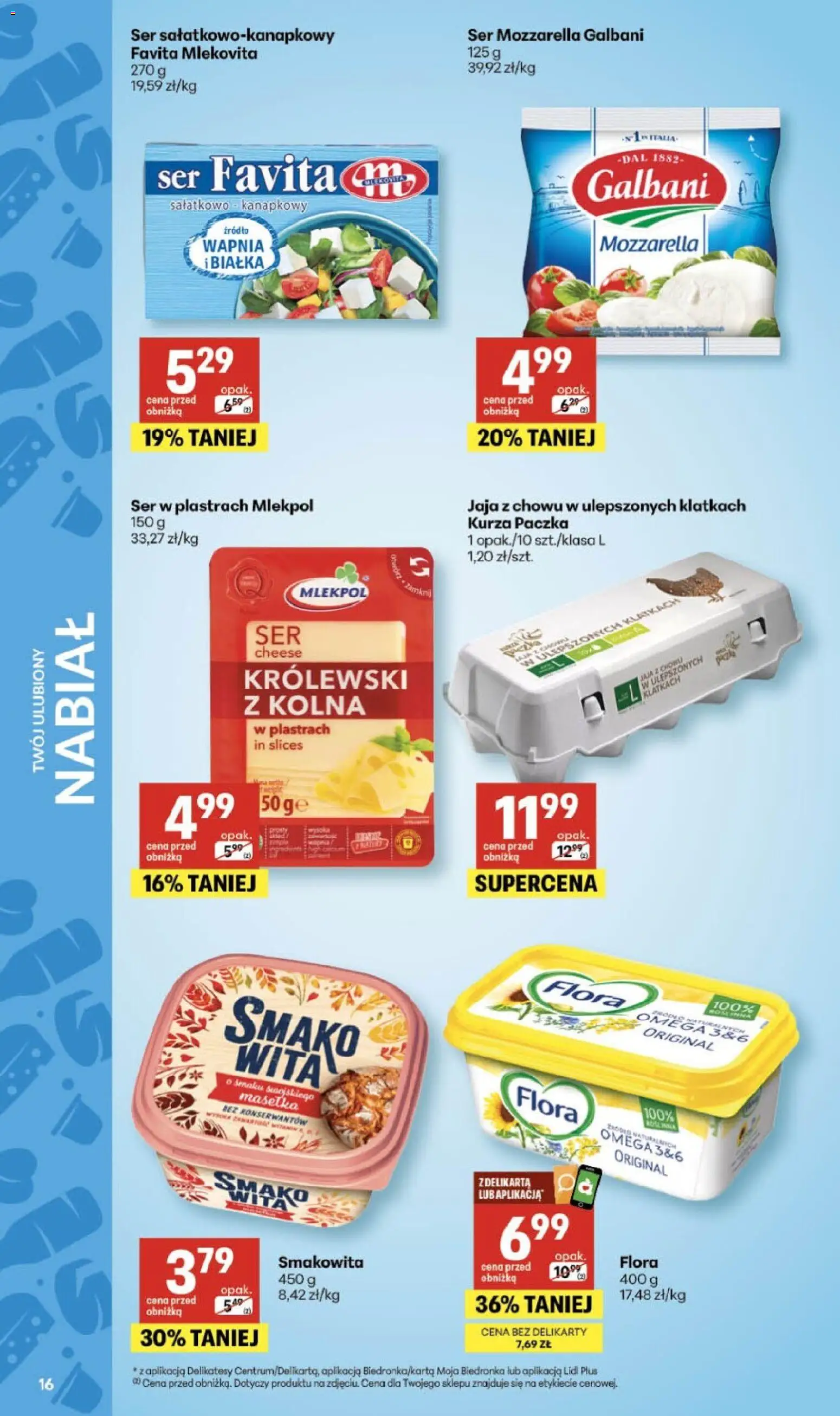 Delikatesy Centrum gazetka - Sklepy Własne od 05.03.2026 | Strona: 16 | Produkty: Ser favita, Ser, Mozzarella, Jaja