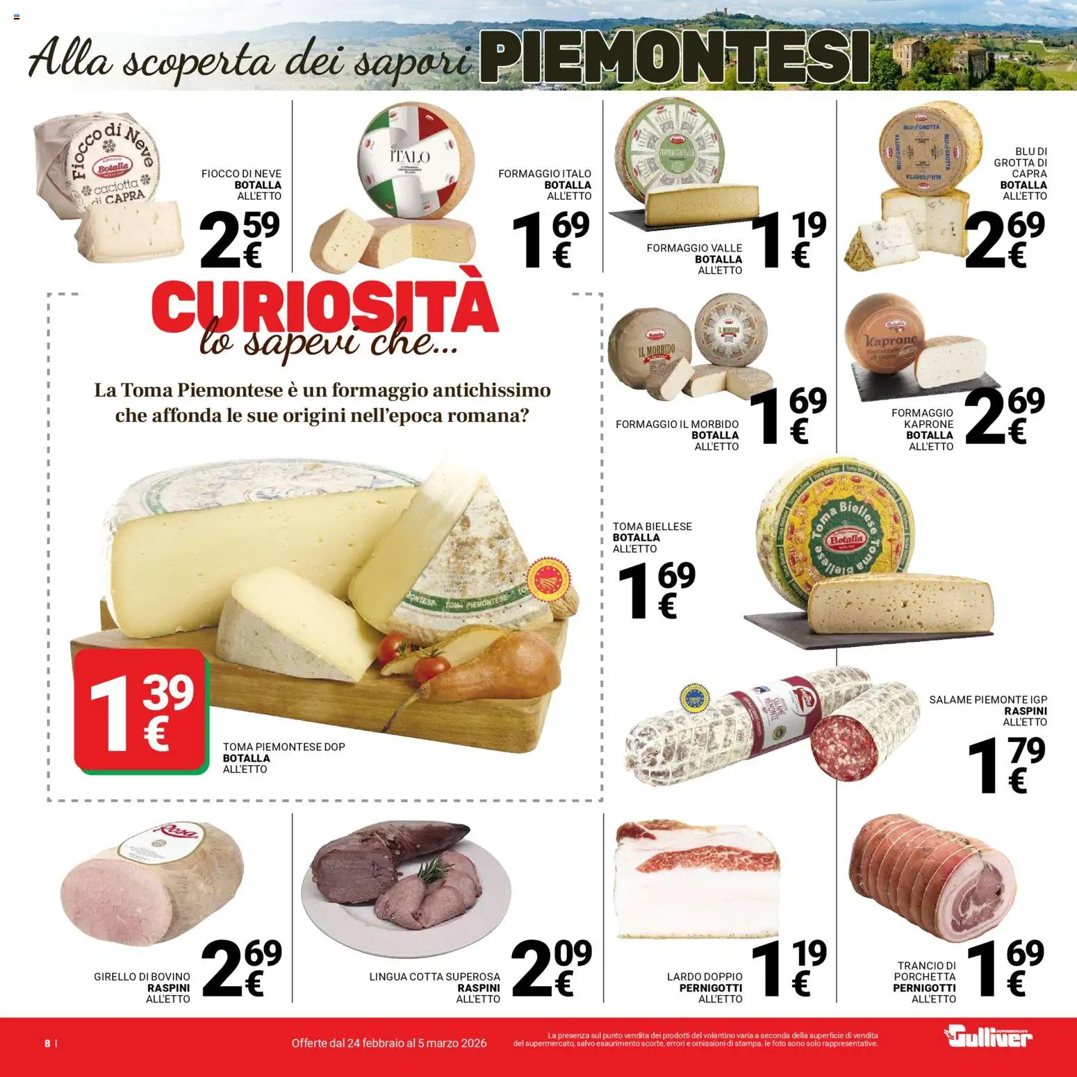 Volantino Gulliver del 24.02.2026 | Pagina: 8 | Prodotti: Bovino, Porchetta, Salame, Girello