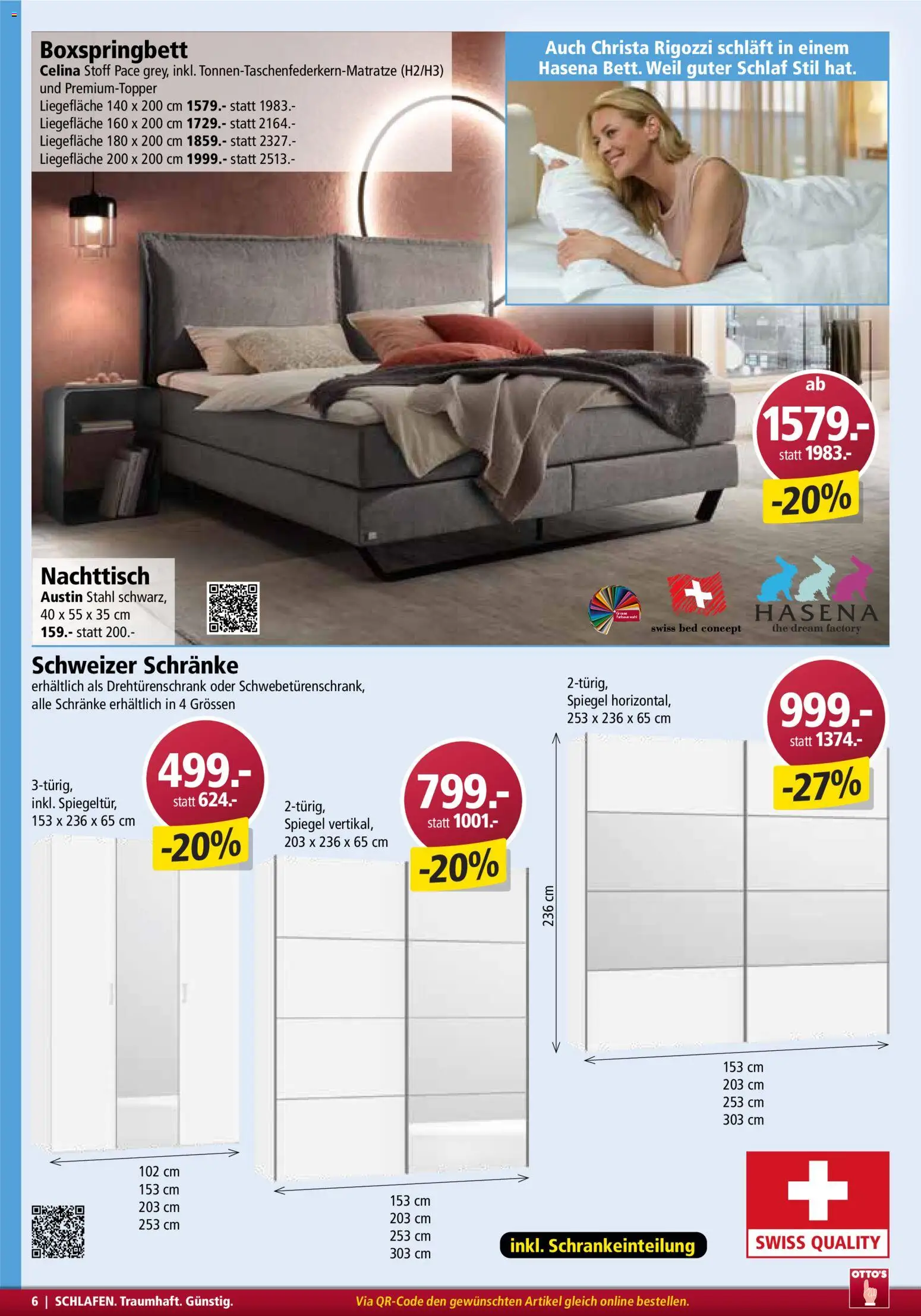 Otto's Aktionen Möbelflyer – gültig ab 01.01.2026 | Seite: 6 | Produkte: Nachttisch, Spiegel, Drehtürenschrank, Boxspringbett