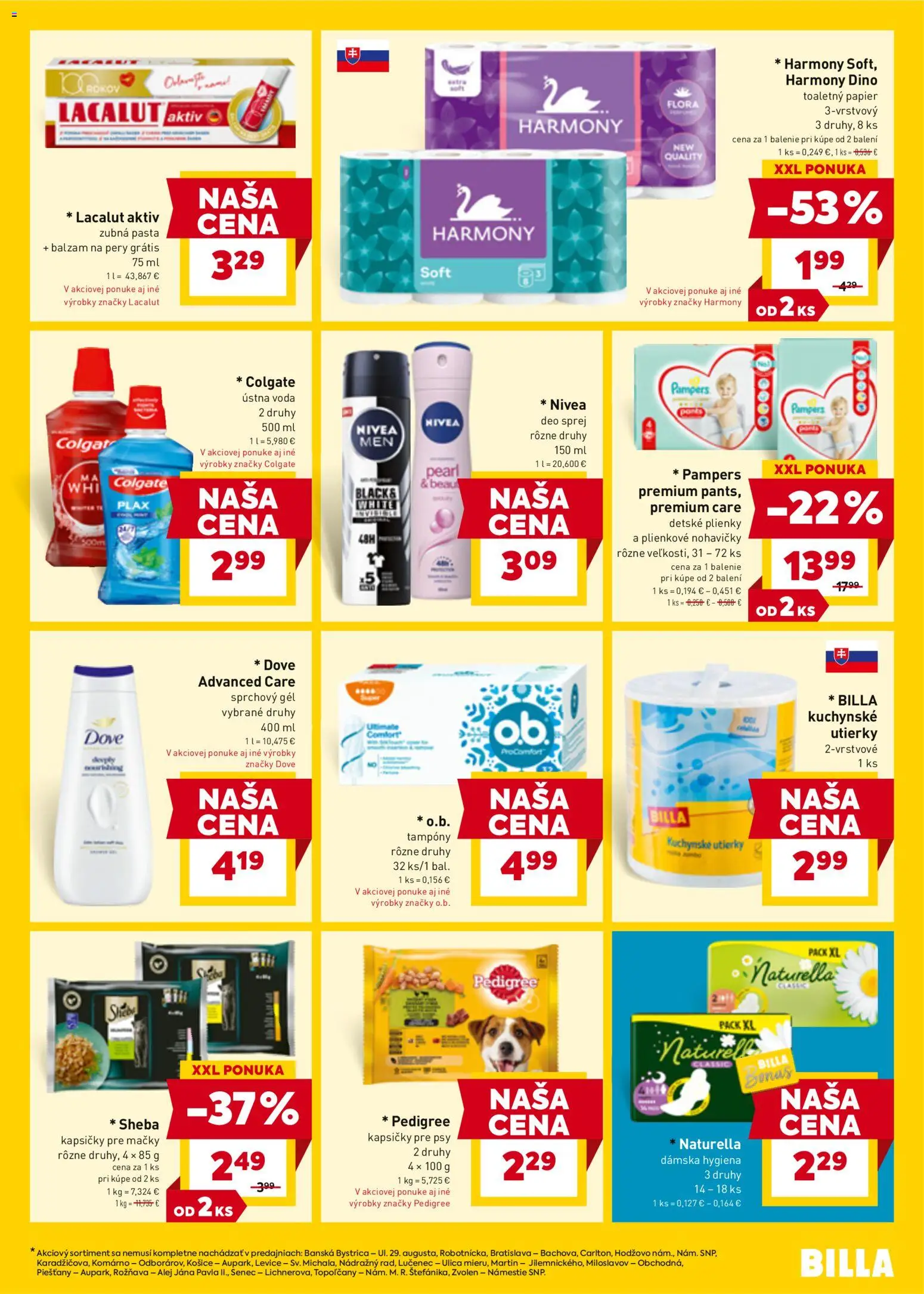 Nové Billa akcie – leták je platný od 25.03.2026 | Strana: 25 | Produkty: Nivea, Sprchový gél, Zubná pasta, Plienky