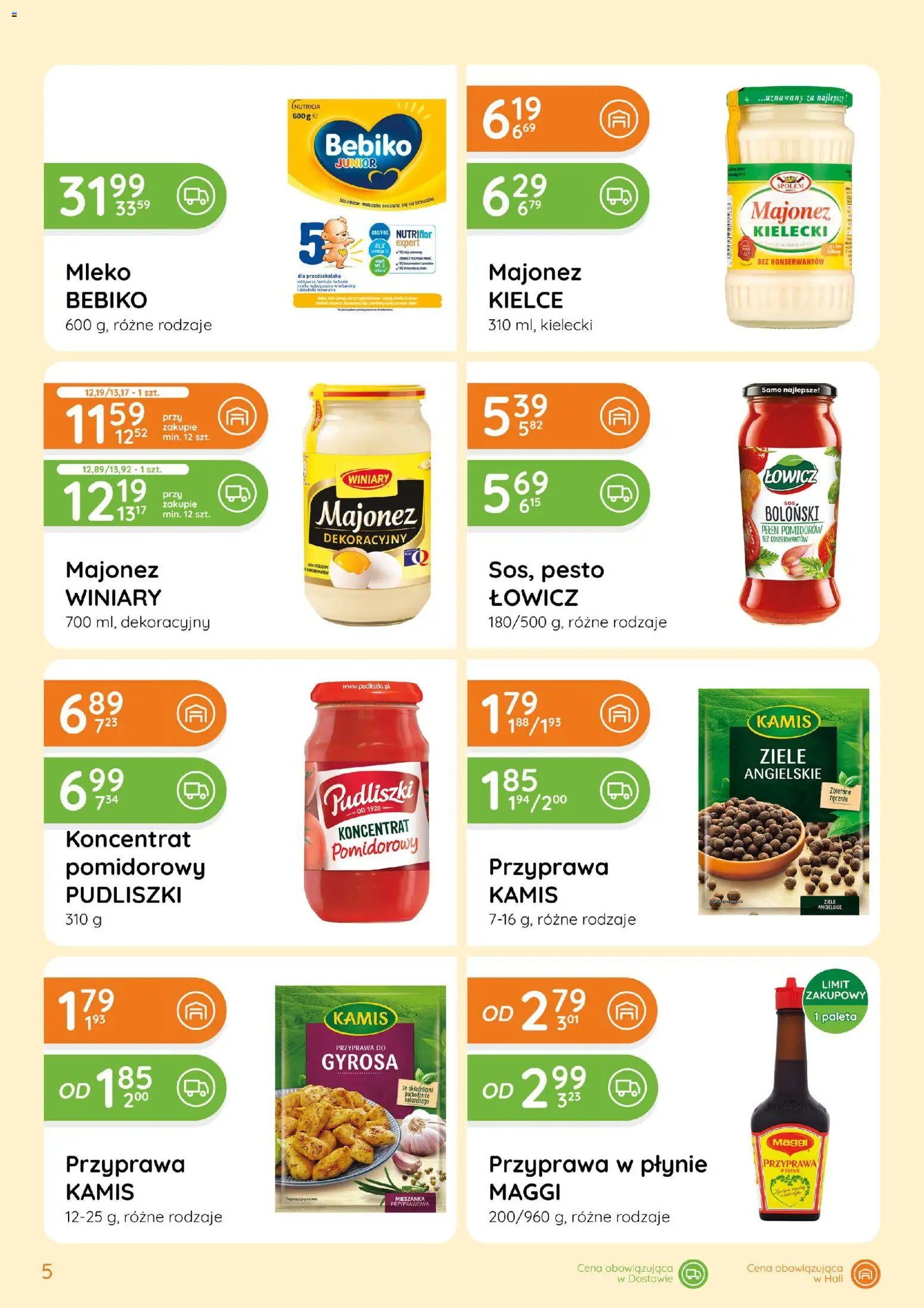 Eurocash gazetka od 19.03.2026 | Strona: 5 | Produkty: Ziele angielskie, Koncentrat pomidorowy, Pesto, Mleko