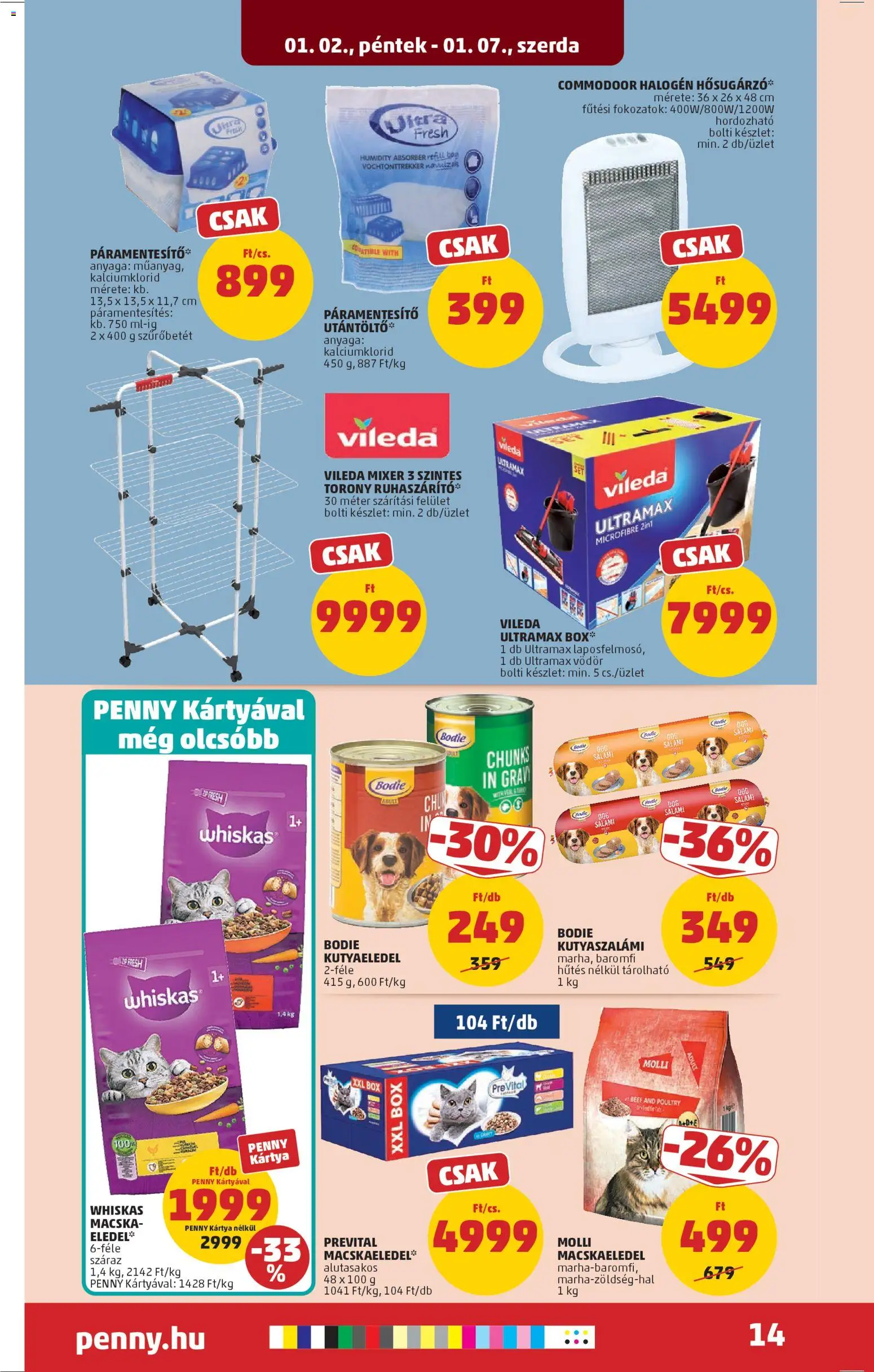PENNY akciós ujság - amely érvényes a következő dátumtól: 02.01.2026 | Oldal: 18 | Termékek: Páramentesítő, Macskaeledel, Kutyaeledel, Whiskas