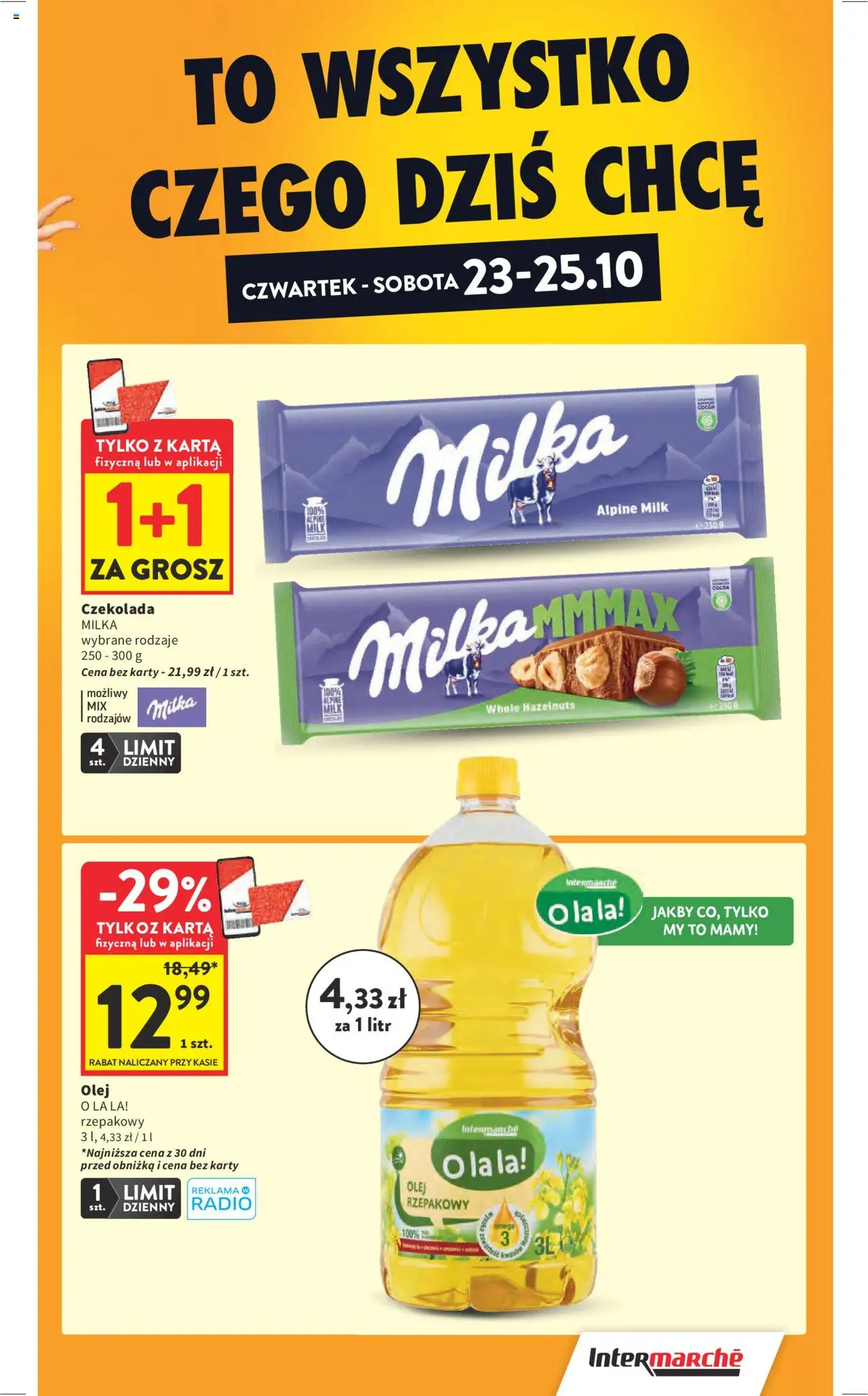 Intermarche Gazetka od 23.10.2025 | Strona: 9 | Produkty: Karta, Czekolada milka, Milka, Olej