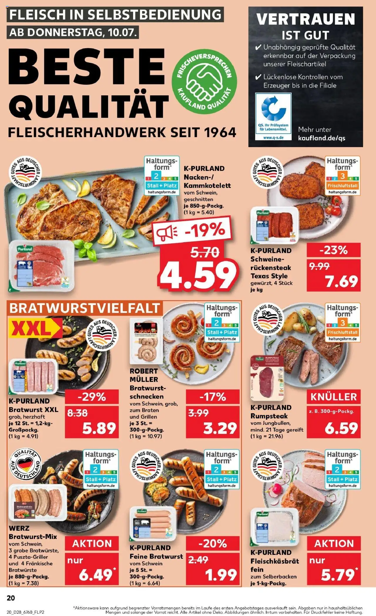 Kaufland prospekt Sulzbach-Rosenberg	 - gültig ab dem 09.07.2025 | Seite: 20 | Produkte: Rumpsteak, Bratwurst, Steak, Fleisch