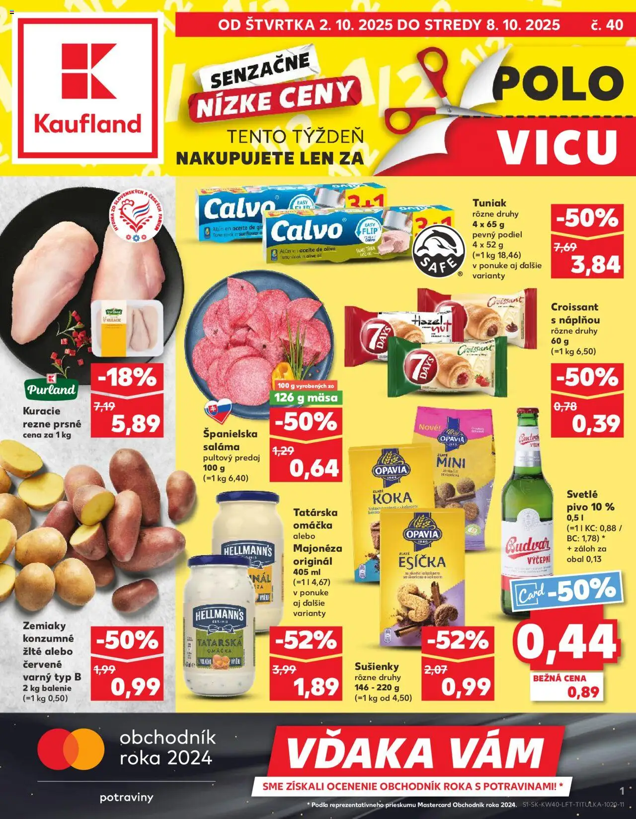 Nové Kaufland akcie – leták je platný od 02.10.2025 | Strana: 1 | Produkty: Pivo, Tuniak, Budvar, Omáčka