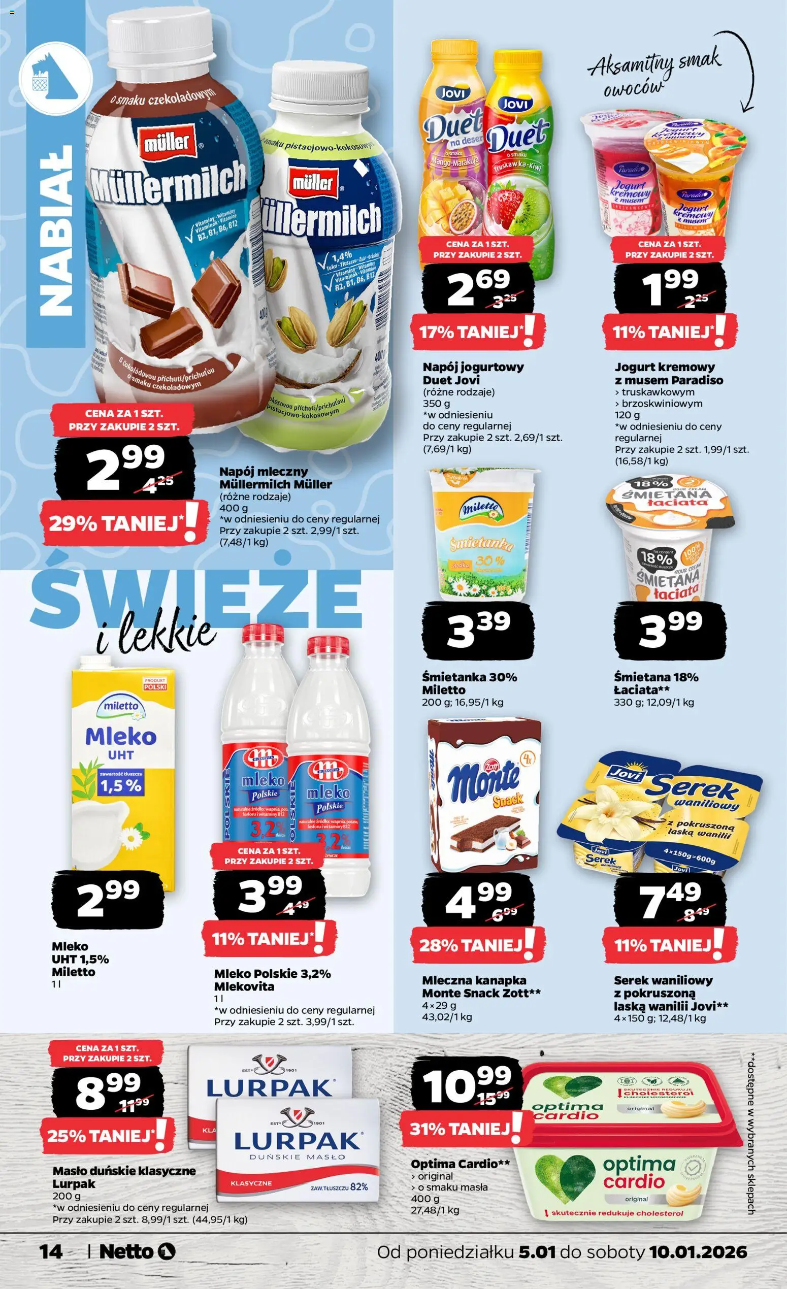 Netto gazetka - Spożywcza od 05.01.2026 | Strona: 14 | Produkty: Serek, Optima cardio, Masło, Jogurt