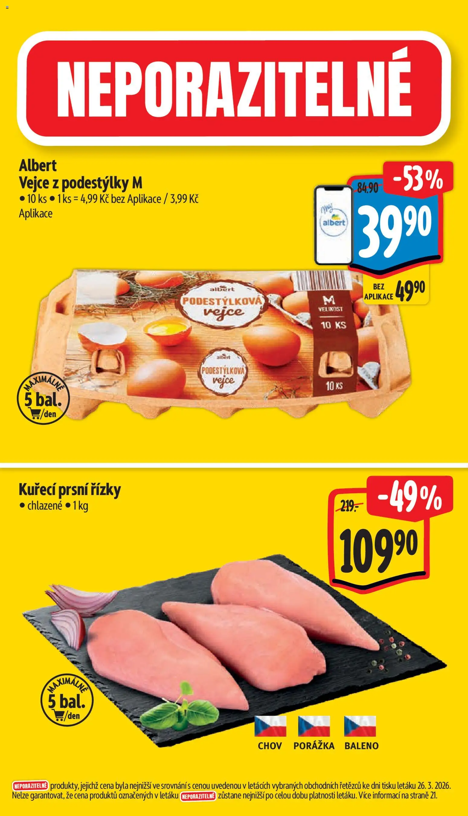 Albert leták - Supermarket od 01.04.2026 | Strana: 2 | Produkty: Vejce, Kuřecí prsní řízky