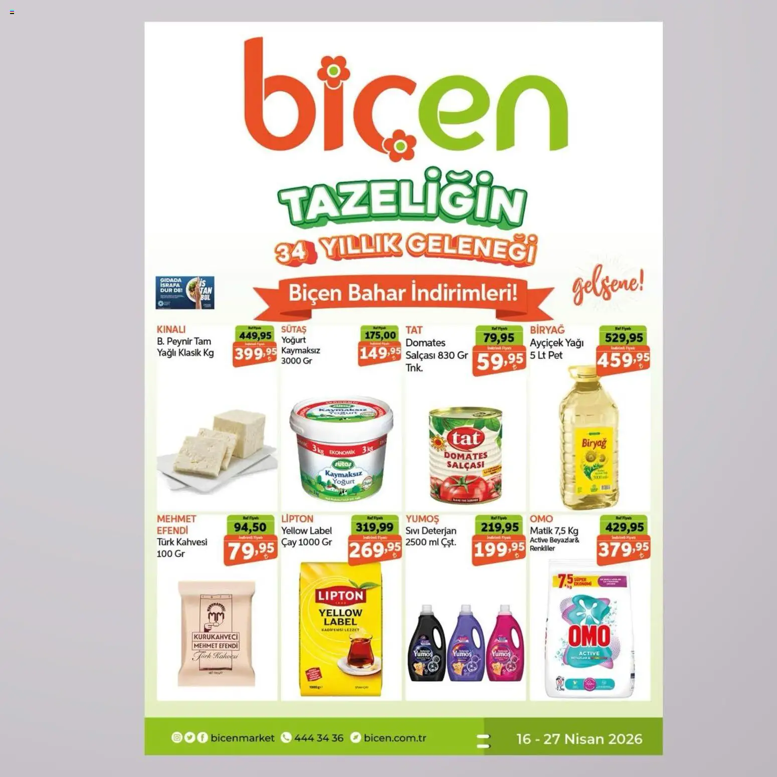 Biçen Market Katalog - 16.04.2026 tarihinden itibaren geçerlidir | Sayfa: 1 | Ürünler: Raf, Peynir, Yoğurt, Domates