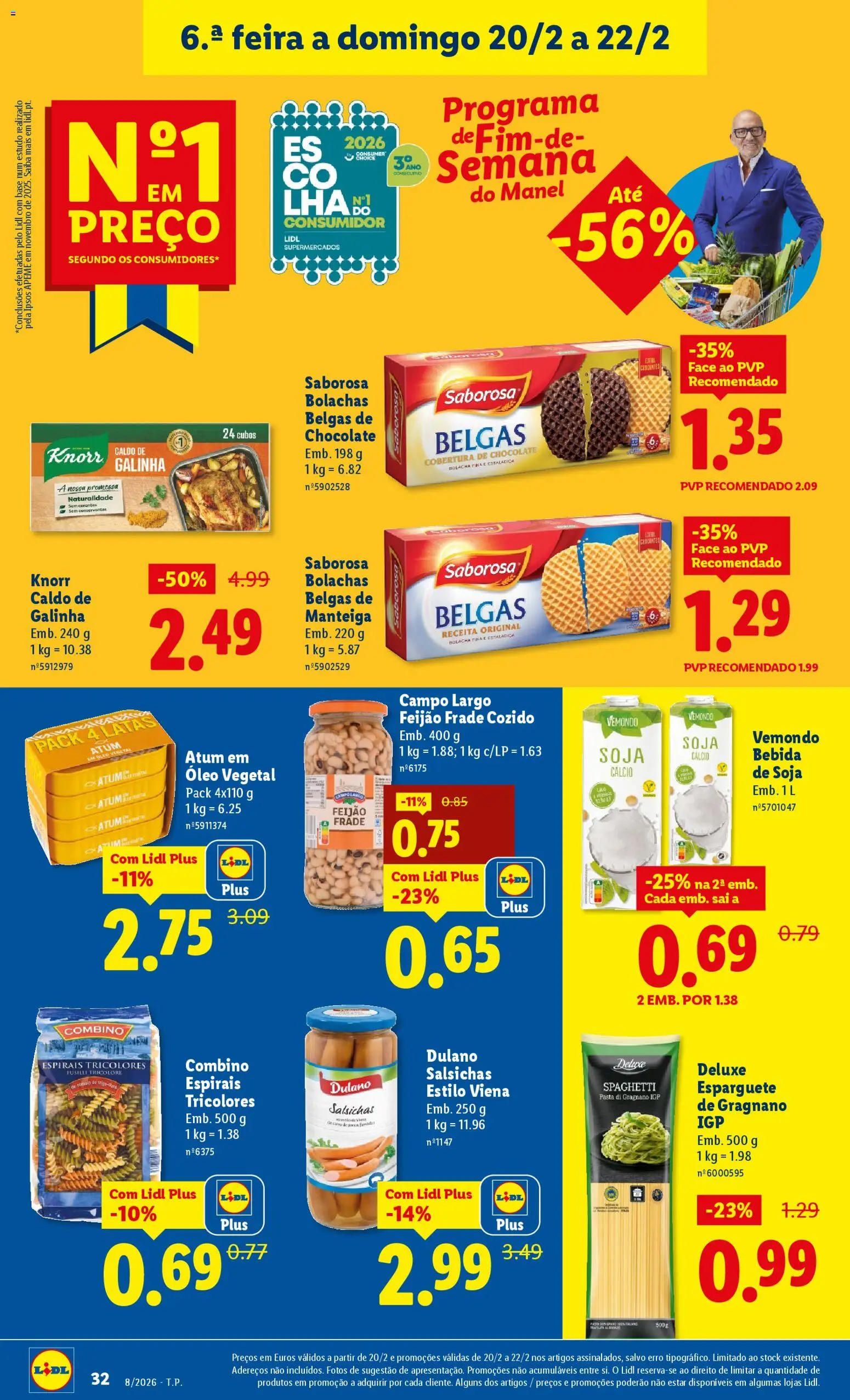 Lidl folheto │ válido de 16.02.2026 | Página: 32 | Produtos: Soja, Atum, Esparguete, Chocolate