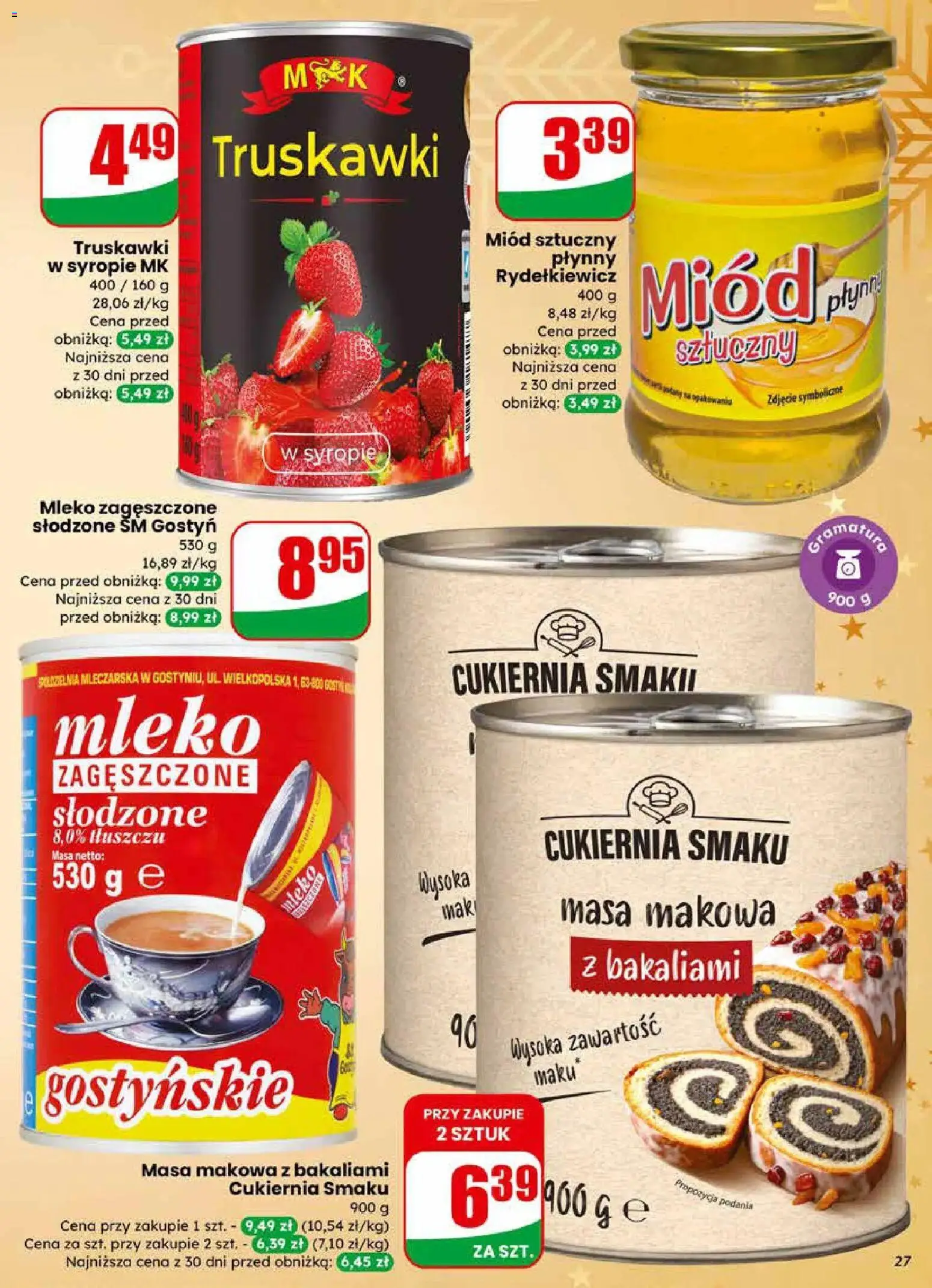Dino Gazetka od 10.12.2025 | Strona: 27 | Produkty: Mleko zagęszczone słodzone, Miód, Masa makowa, Miód sztuczny