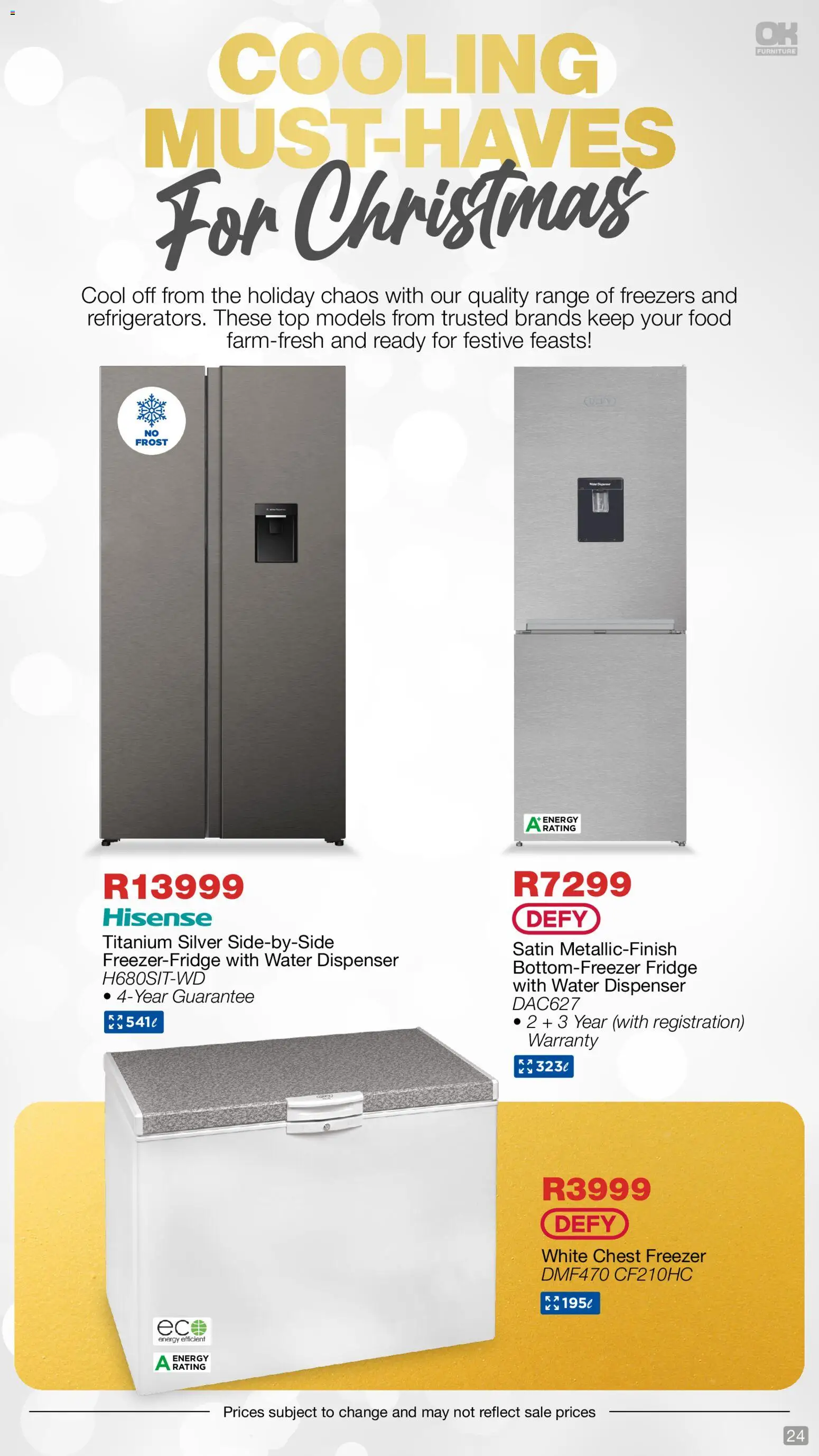 New OK Furniture catalogue – valid from 01.12.2025 | Page: 24 | Products: Freezer, Fridge, Chest freezer, Water