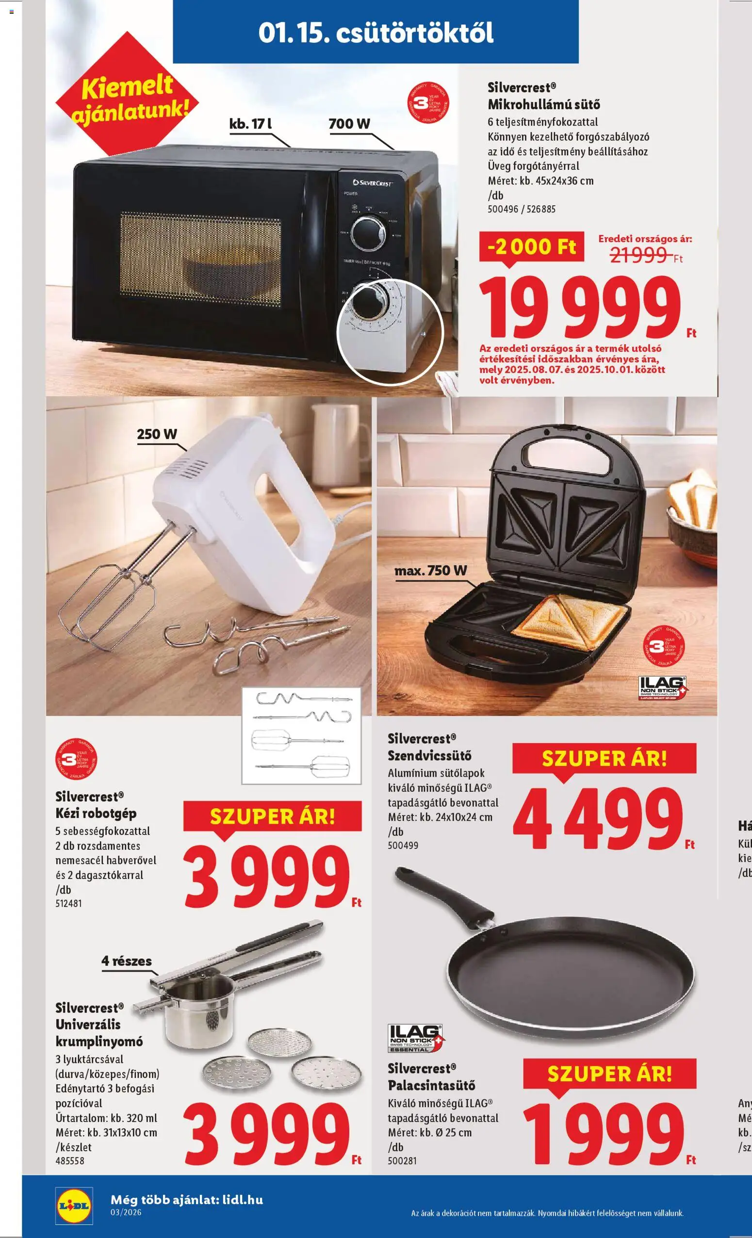 Lidl akciós ujság - amely érvényes a következő dátumtól: 15.01.2026 | Oldal: 20 | Termékek: Sütő, Mikrohullámú sütő, Robotgép, Szendvicssütő