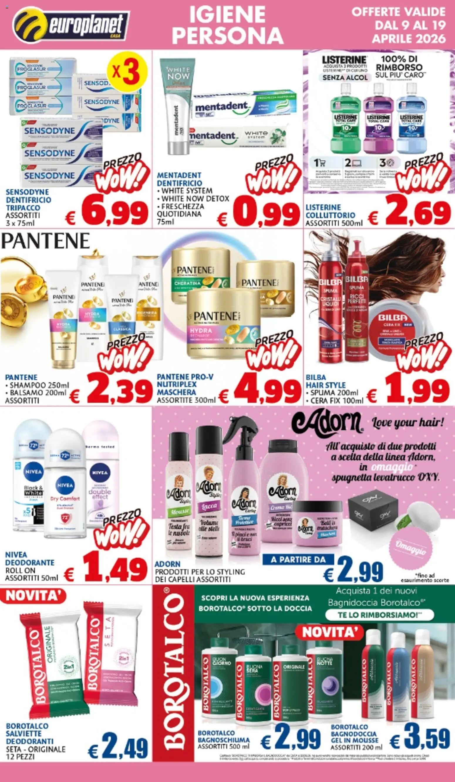 Volantino Europlanet Casa del 09.04.2026 | Pagina: 2 | Prodotti: Maschera, Bagnoschiuma, Deodorante, Dentifricio