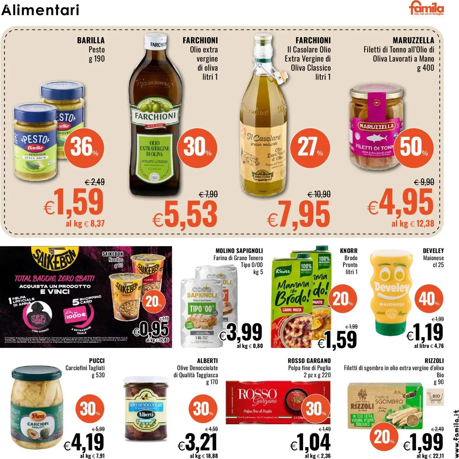 Volantino Famila del 13.11.2025 | Pagina: 19 | Prodotti: Olio, Farina, Carciofi, Basilico