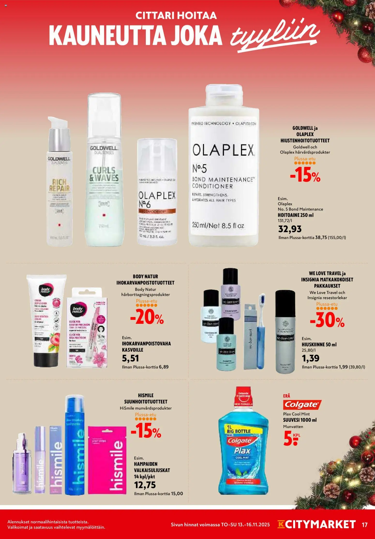 K-Citymarket tarjoukset – voimassa 13.11.2025 alkaen | Sivu: 17 | Tuotteet: Hoitoaine, Suuvesi