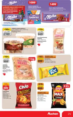 Auchan Akciós újság - amely érvényes a következő dátumtól: 18.12.2025 | Oldal: 25 | Termékek: Chips, Szaloncukor, Tejcsokoládé, Keksz