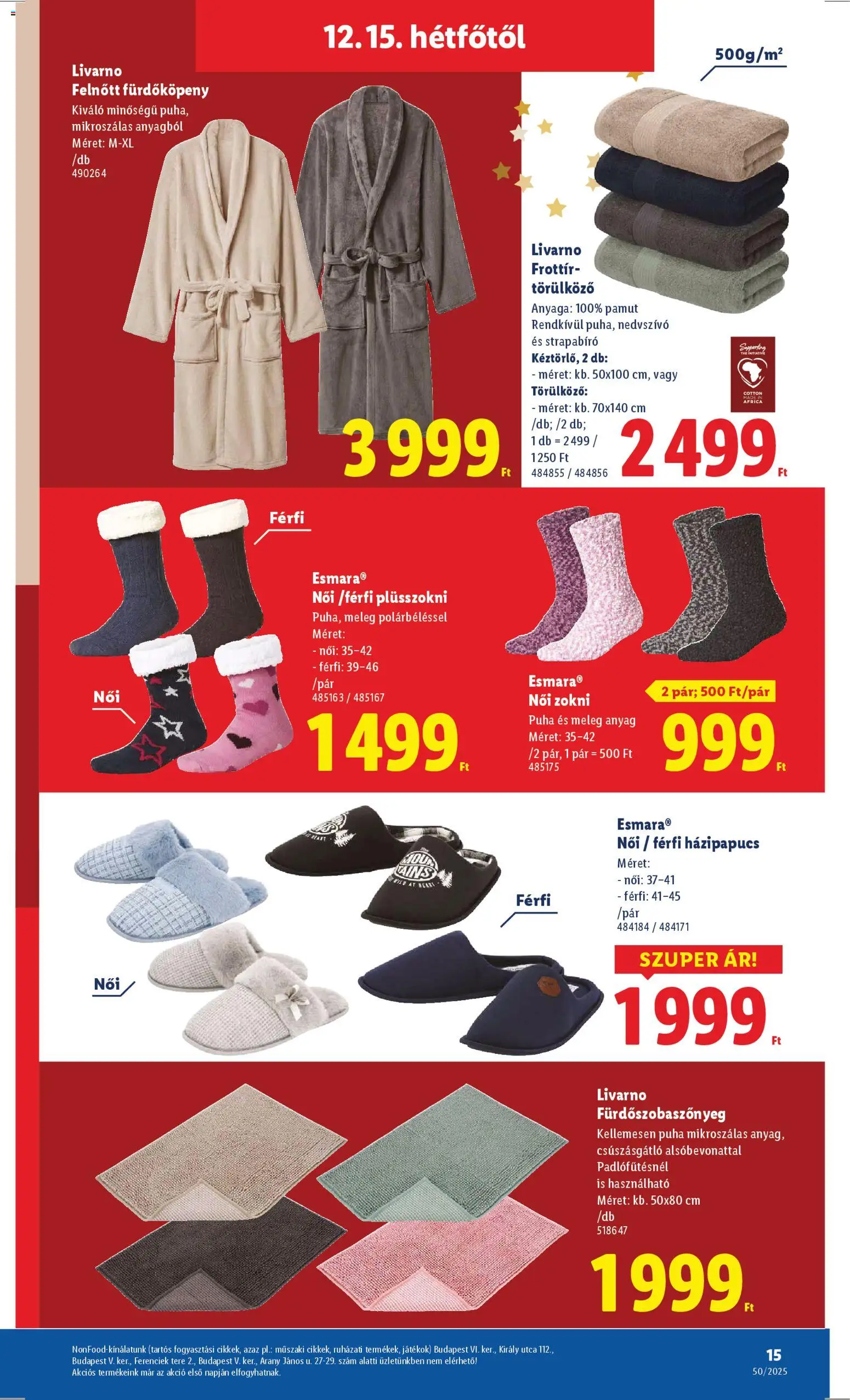 Lidl akciós ujság - amely érvényes a következő dátumtól: 11.12.2025 | Oldal: 15 | Termékek: Játékok, Fürdőszobaszőnyeg, Zokni, Fürdőköpeny