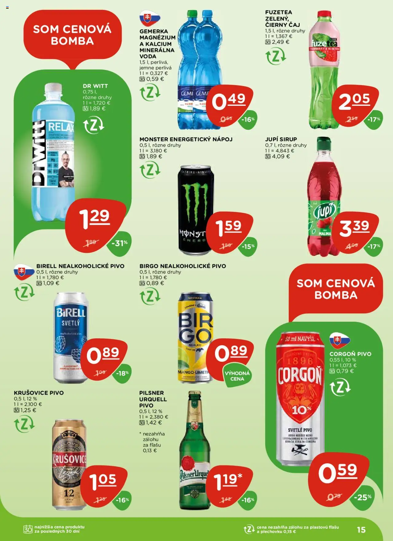 Terno leták │ platný od 24.07.2025 | Strana: 15 | Produkty: Birell, Voda, Minerálna voda, Gemerka