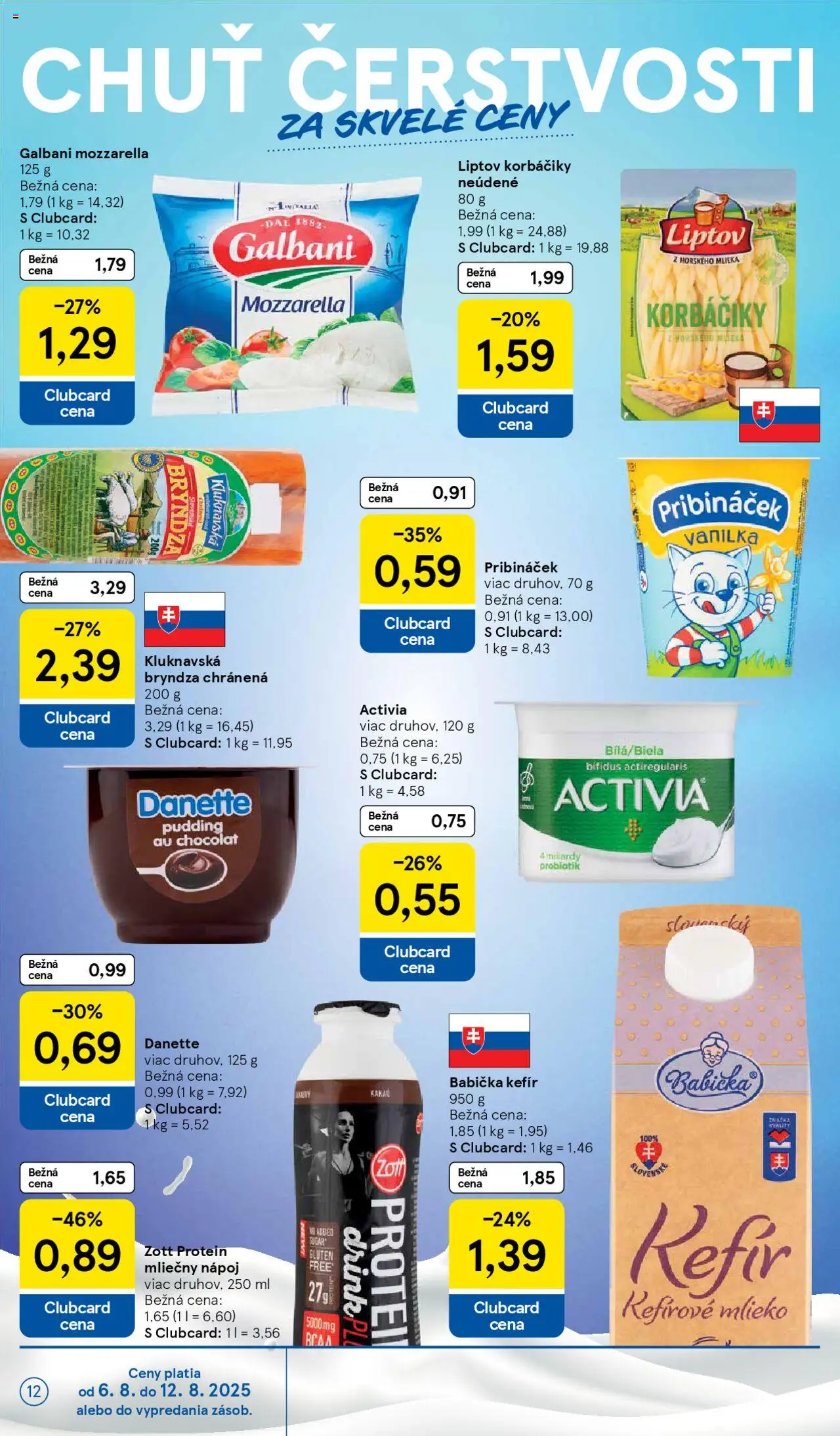 Tesco Hypermarket - leták │ platný od 06.08.2025 | Strana: 12 | Produkty: Mlieko, Mozzarella, Protein, Bryndza