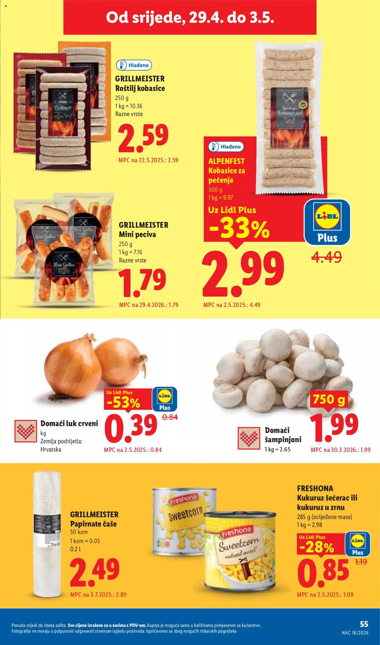 Lidl katalog | vrijedi od 27.04.2026 | Stranica: 55 | Proizvodi: Roštilj, Kukuruz, Čaše, Šampinjoni