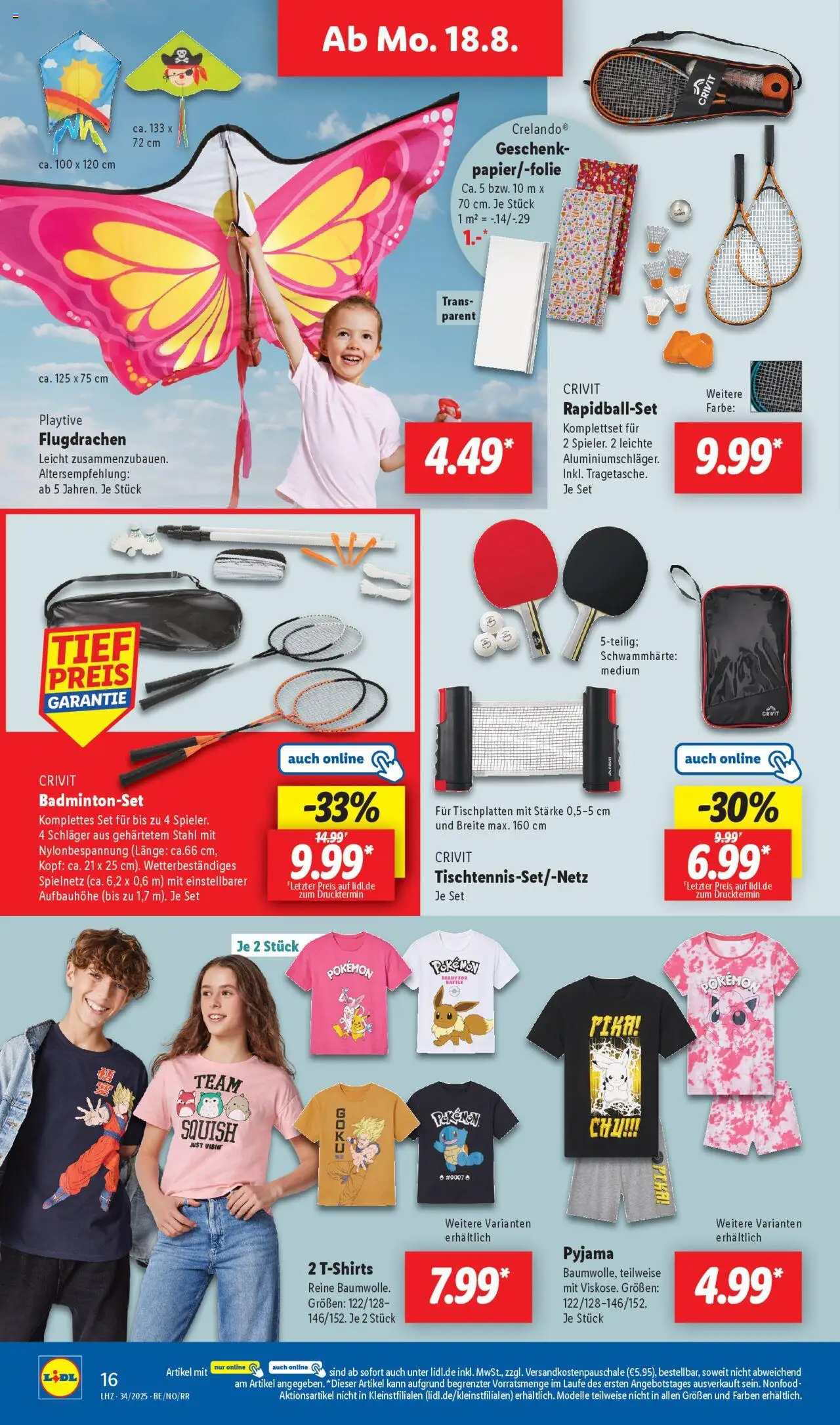 Lidl Prospekt Holzminden - gültig ab dem 18.08.2025 | Seite: 8 | Produkte: Badmintonset, Pyjama