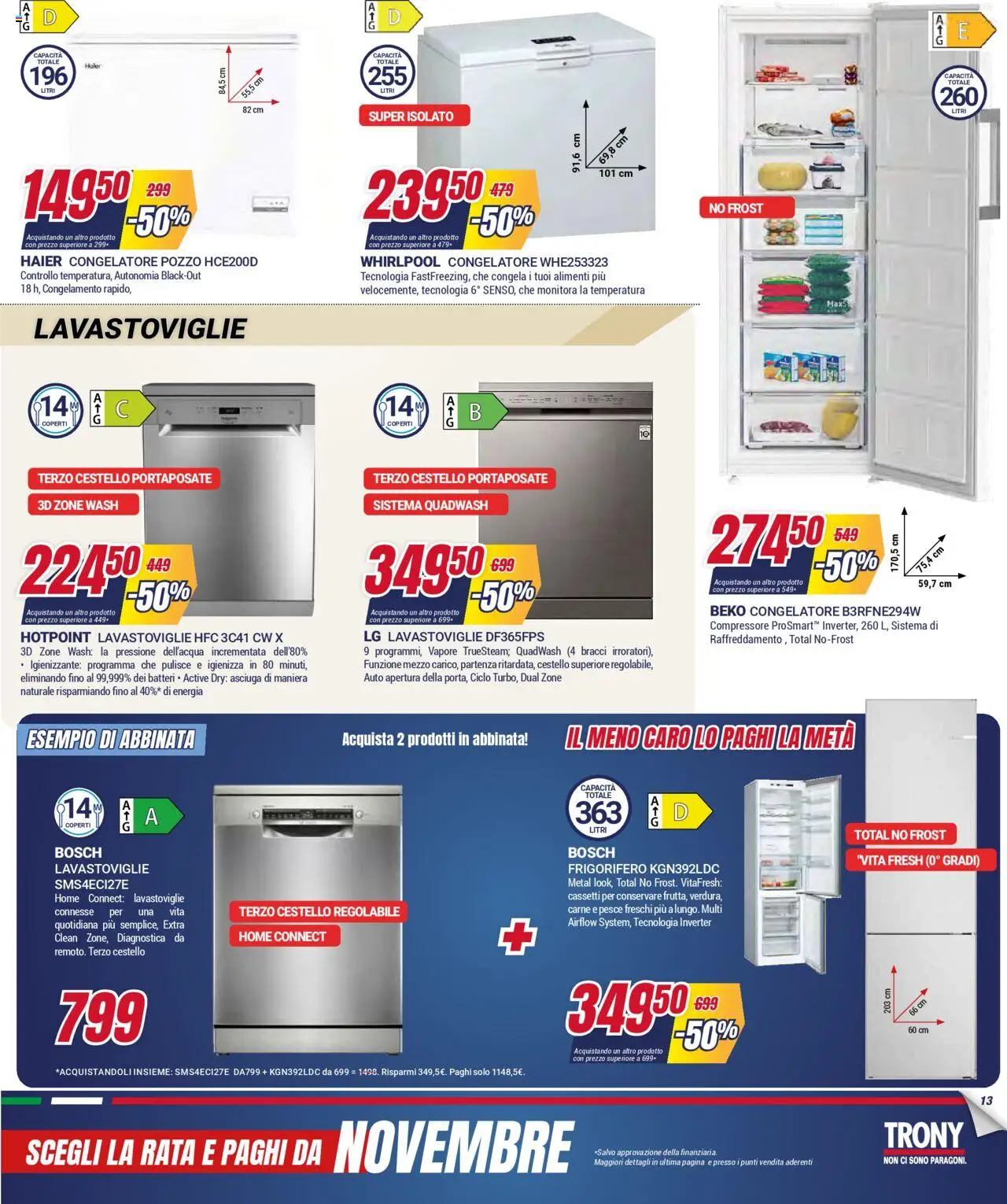 Volantino Trony del 21.08.2025 | Pagina: 13 | Prodotti: Compressore, Lavastoviglie, Congelatore, Portaposate