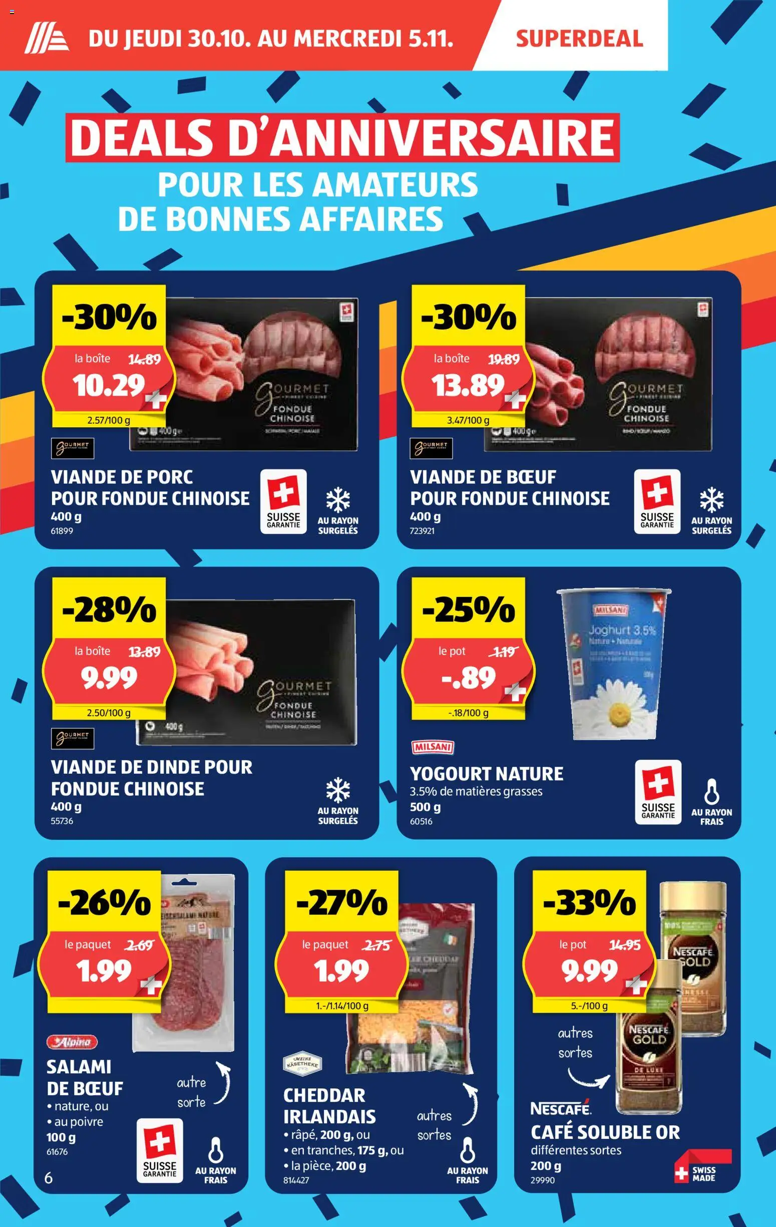 Aldi Aktionen FR – gültig ab 30.10.2025 | Seite: 7 | Produkte: Joghurt, Salami, Fondue