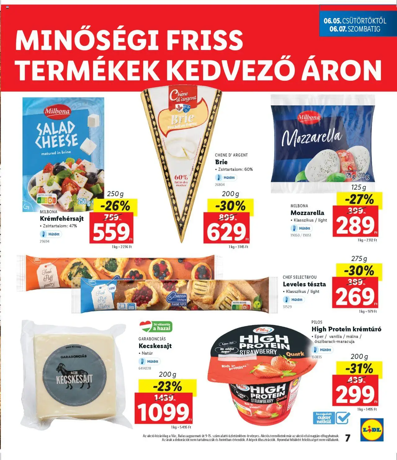Lidl akciós ujság - amely érvényes a következő dátumtól: 05.06.2025 | Oldal: 7 | Termékek: Mozzarella, Kecskesajt, Tészta, Eper