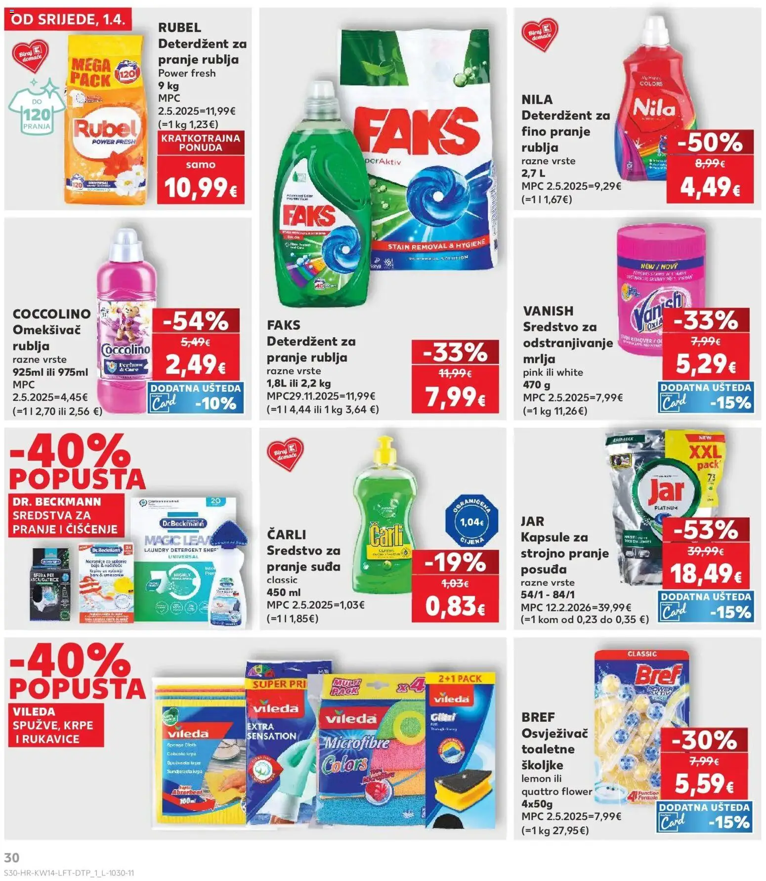 Kaufland katalog | vrijedi od 01.04.2026 | Stranica: 30 | Proizvodi: Rubel, Deterdžent za pranje rublja, Vanish, Coccolino