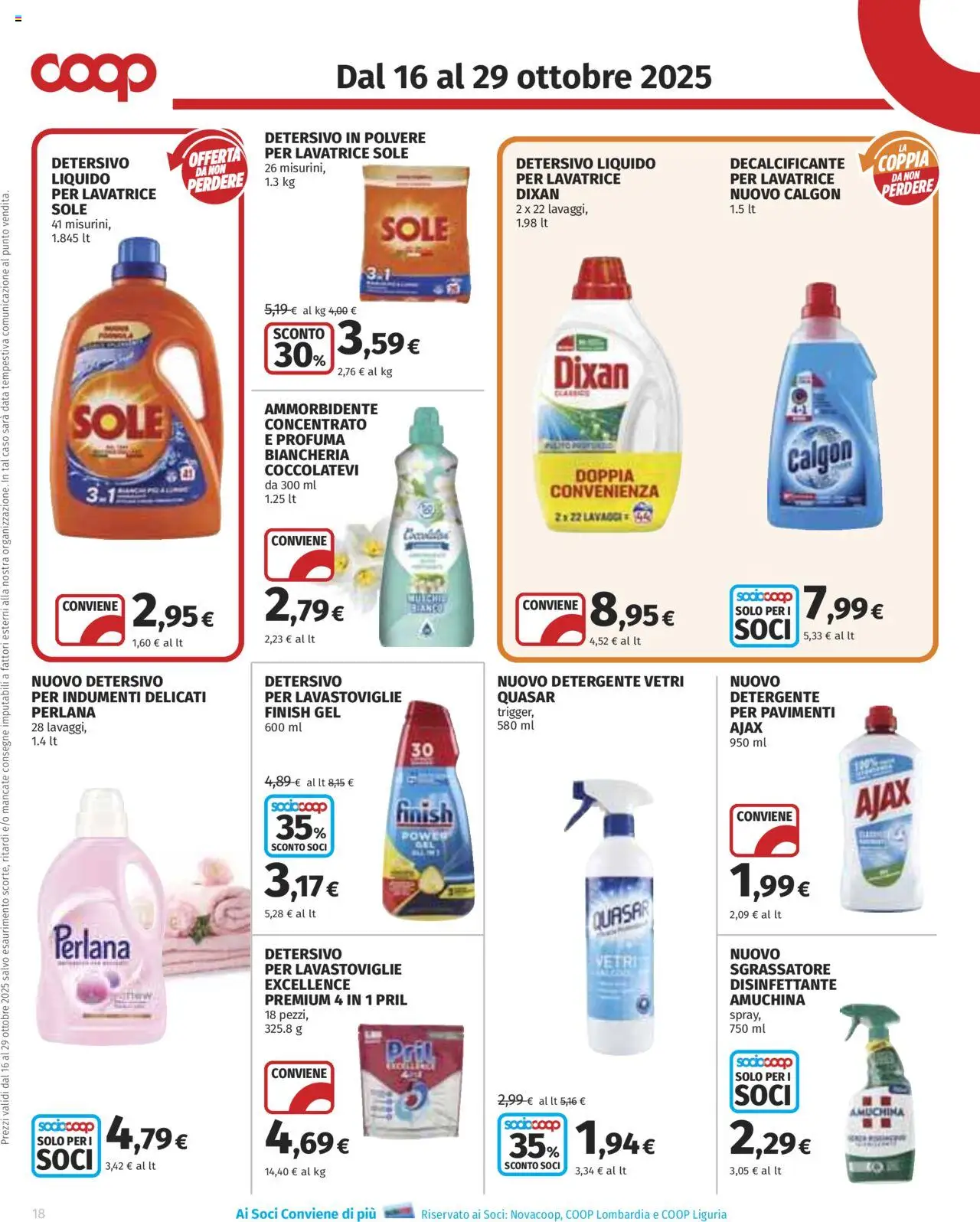Volantino COOP del 16.10.2025 | Pagina: 18 | Prodotti: Ammorbidente, Detergente, Lavastoviglie, Data