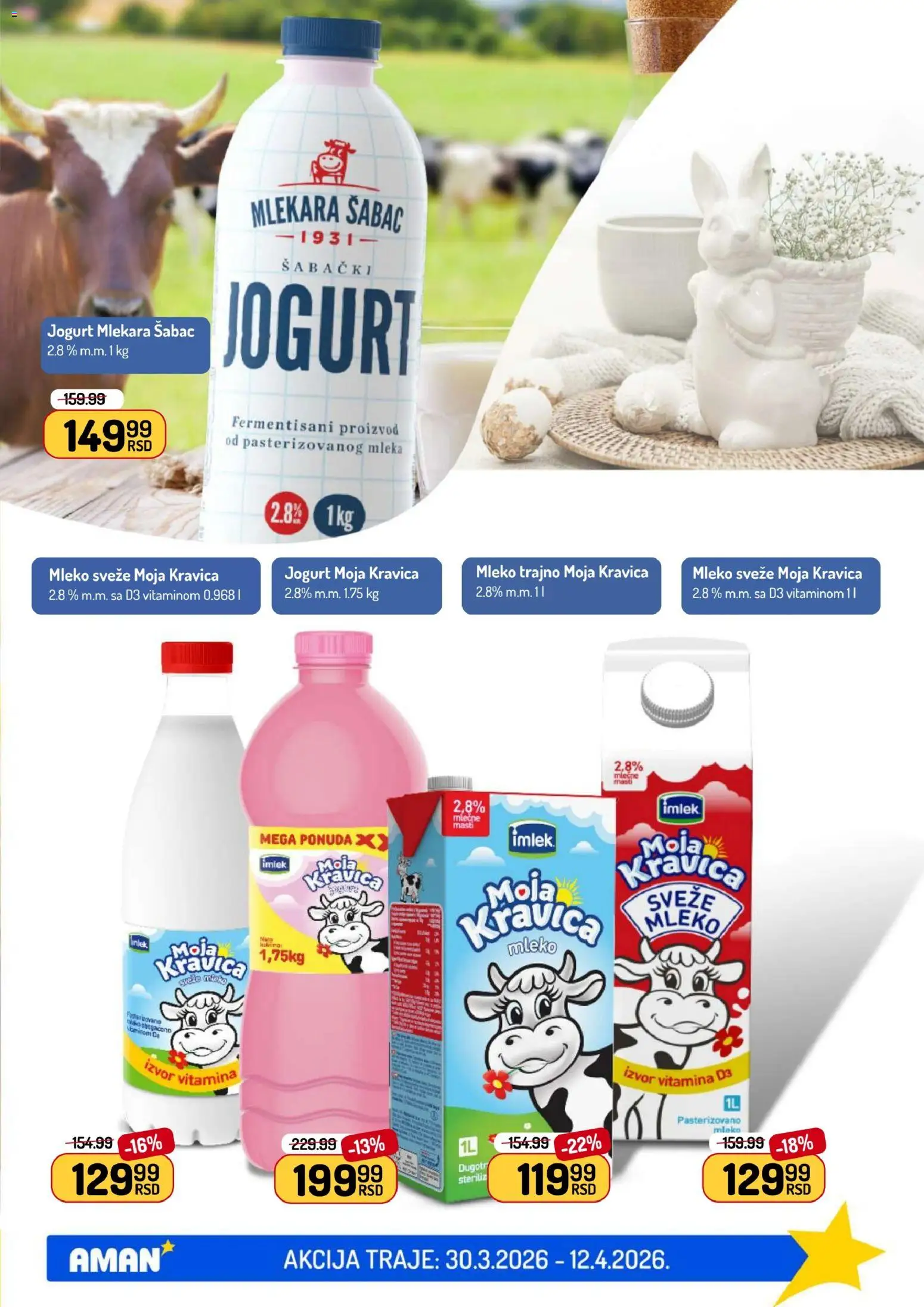 Aman katalog - važi od 30.03.2026 | Strana: 13 | Proizvode: Sveže mleko, Moja kravica, Mleko, Jogurt