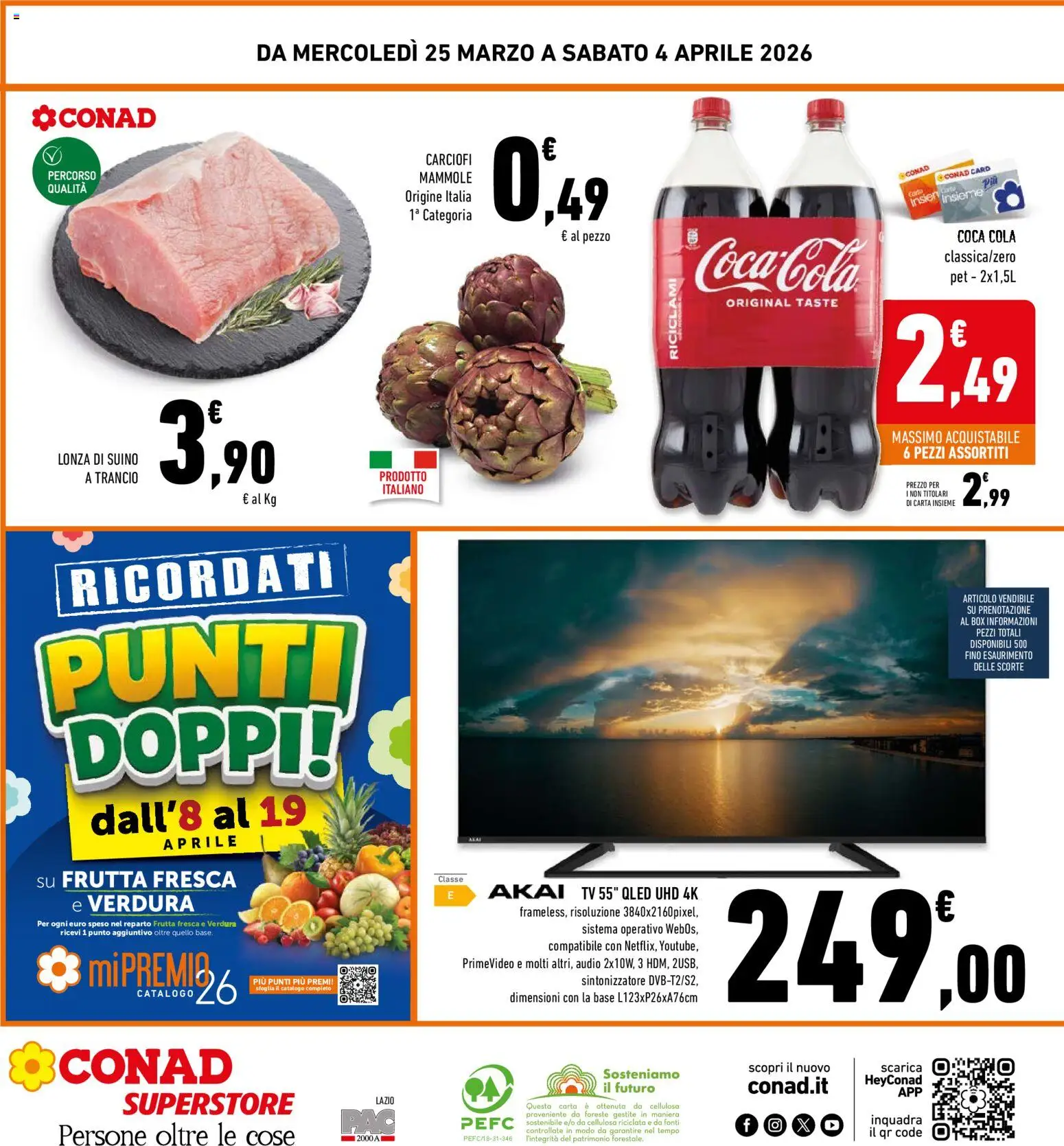 Volantino Conad del 25.03.2026 | Pagina: 32 | Prodotti: Frutta, Carciofi, TV, Coca Cola