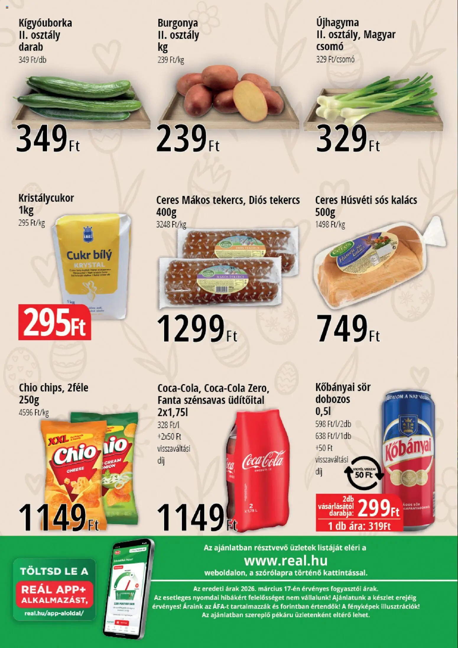 Reál akciós ujság - amely érvényes a következő dátumtól: 26.03.2026 | Oldal: 4 | Termékek: Kisela pavlaka, Kígyóuborka, Bor, Sör