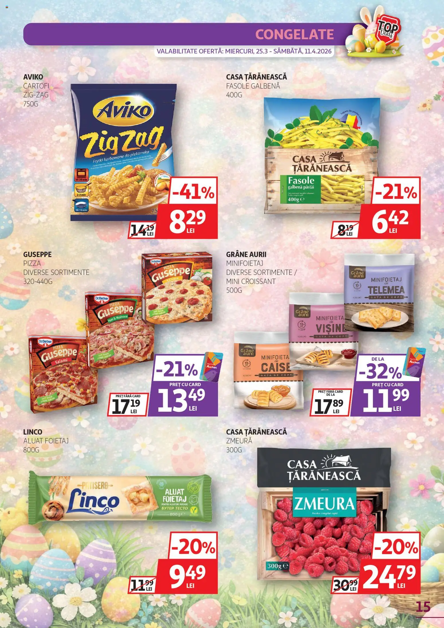 Noul catalog Auchan – valabil de la 25.03.2026 | Pagină: 15 | Produse: Zmeură, Foietaj, Ahtapot, Cartofi