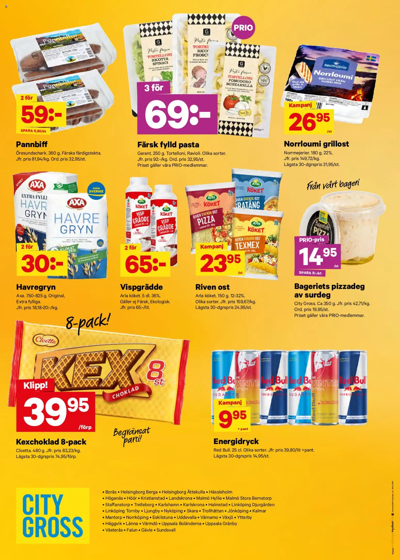 City Gross reklamblad aktuell från 12.01.2026 | Sida: 9 | Produkter: Red bull, Visp, Havregryn, Pasta
