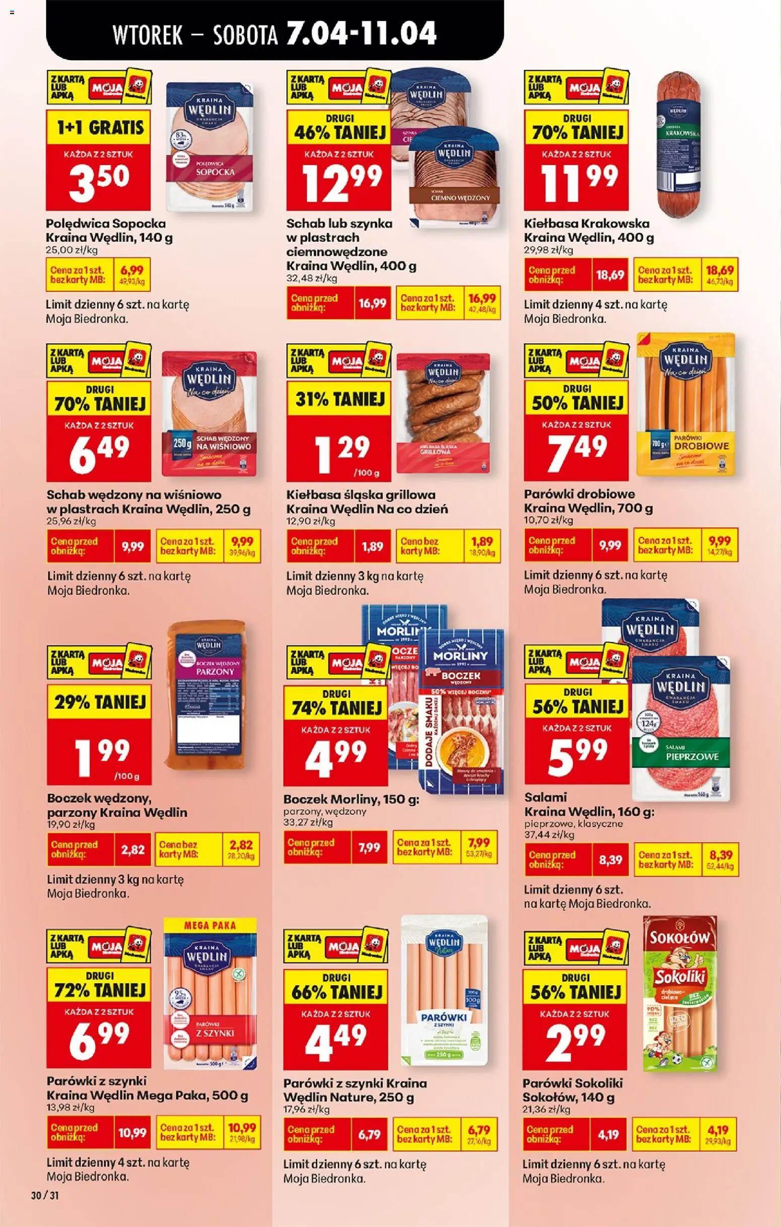 Biedronka gazetka od wtorku od 07.04.2026 | Strona: 36 | Produkty: Karta, Kiełbasa śląska, Boczek, Salami