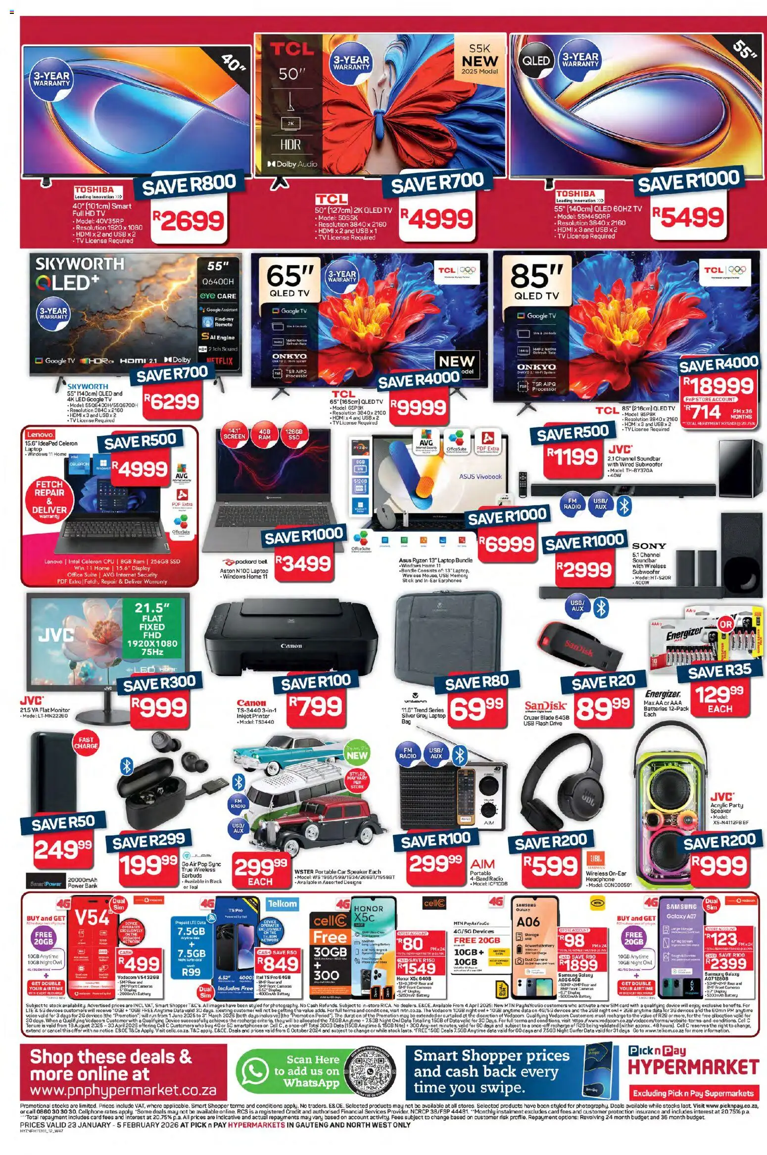 New Pick n Pay catalogue – valid from 23.01.2026 | Page: 12 | Products: Earbuds, Printer, Remote, Stock