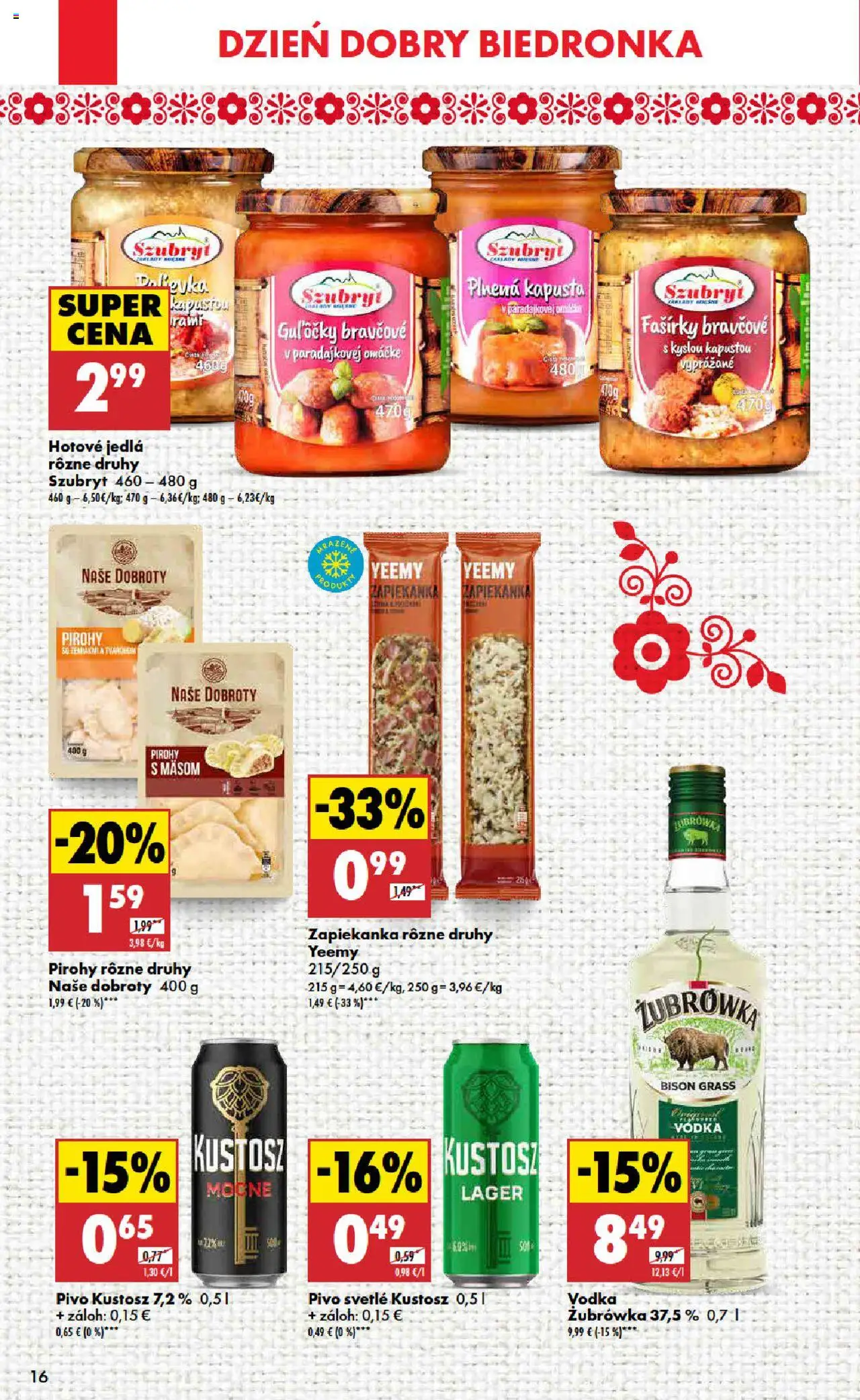 Biedronka leták │ platný od 07.08.2025 | Strana: 16 | Produkty: Kapusta, Pirohy, Fašírky, Vodka