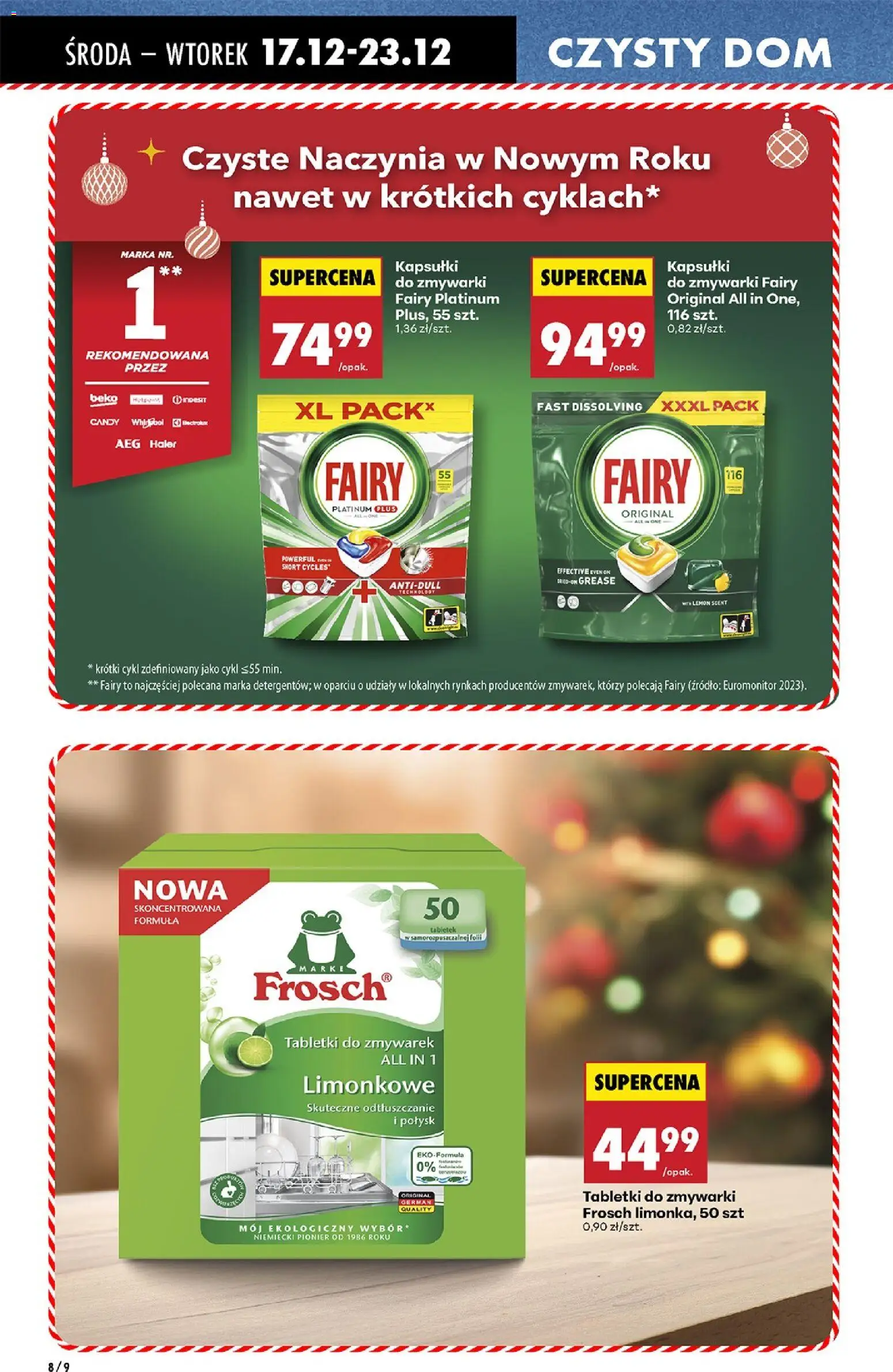 Biedronka gazetka - Drogeria Cleaning od 17.12.2025 | Strona: 8 | Produkty: Fairy platinum, Fairy, Kapsułki do zmywarki, Tabletki do zmywarki