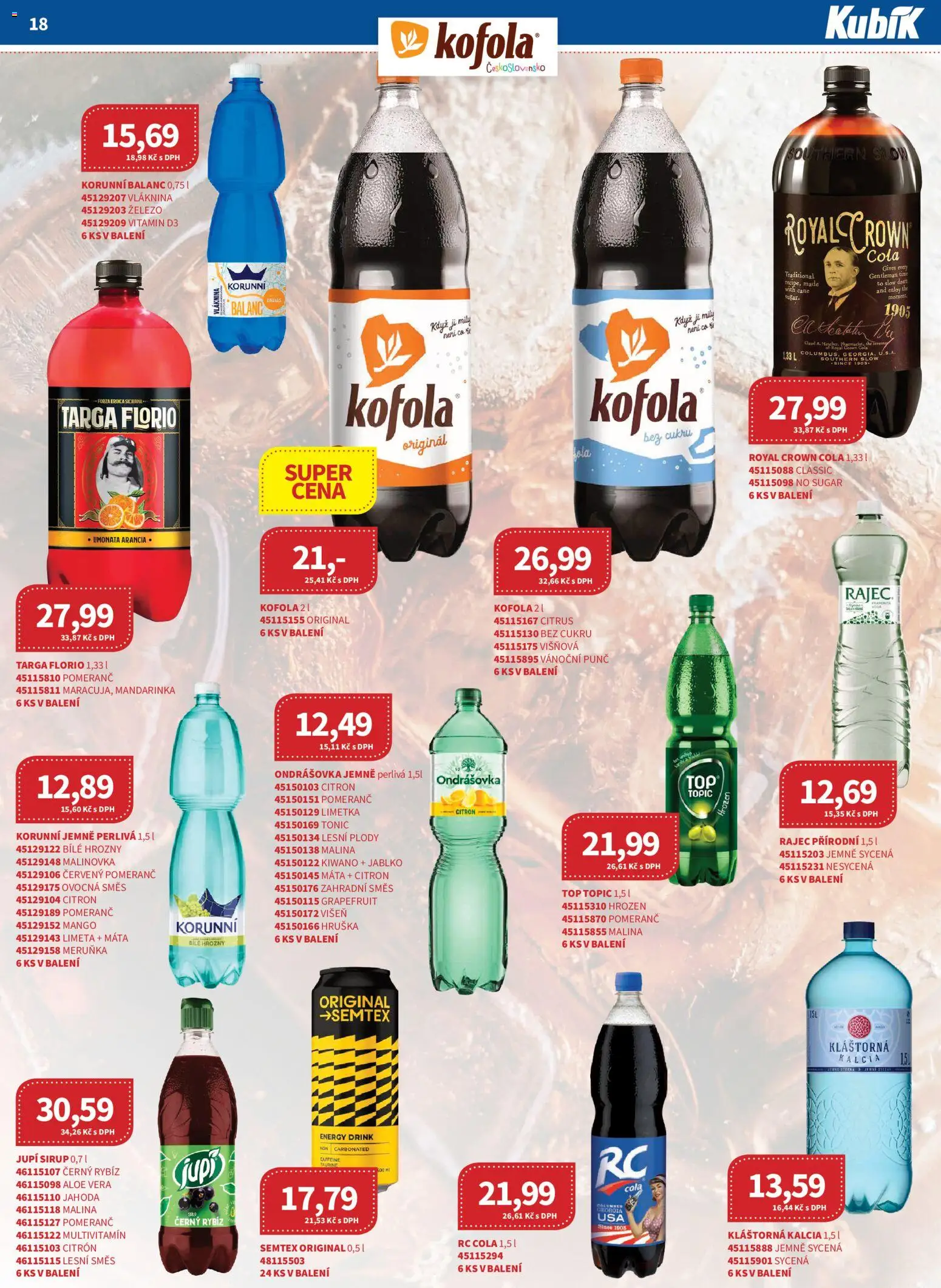 Kubík leták - Velkoobchod 01/2026 od 07.01.2026 | Strana: 18 | Produkty: Ondrášovka, Royal Crown Cola, Citron, Energy drink