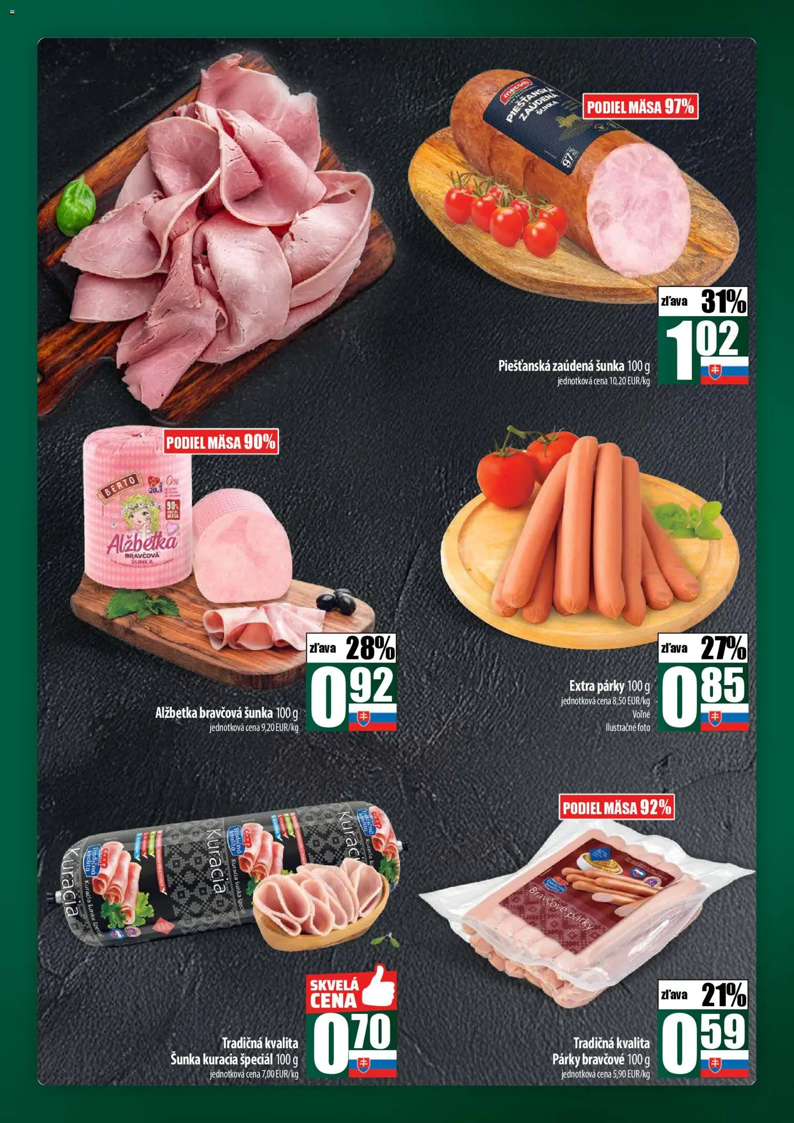 Nové COOP Jednota akcie – leták je platný od 23.10.2025 | Strana: 15 | Produkty: Šunka, Párky