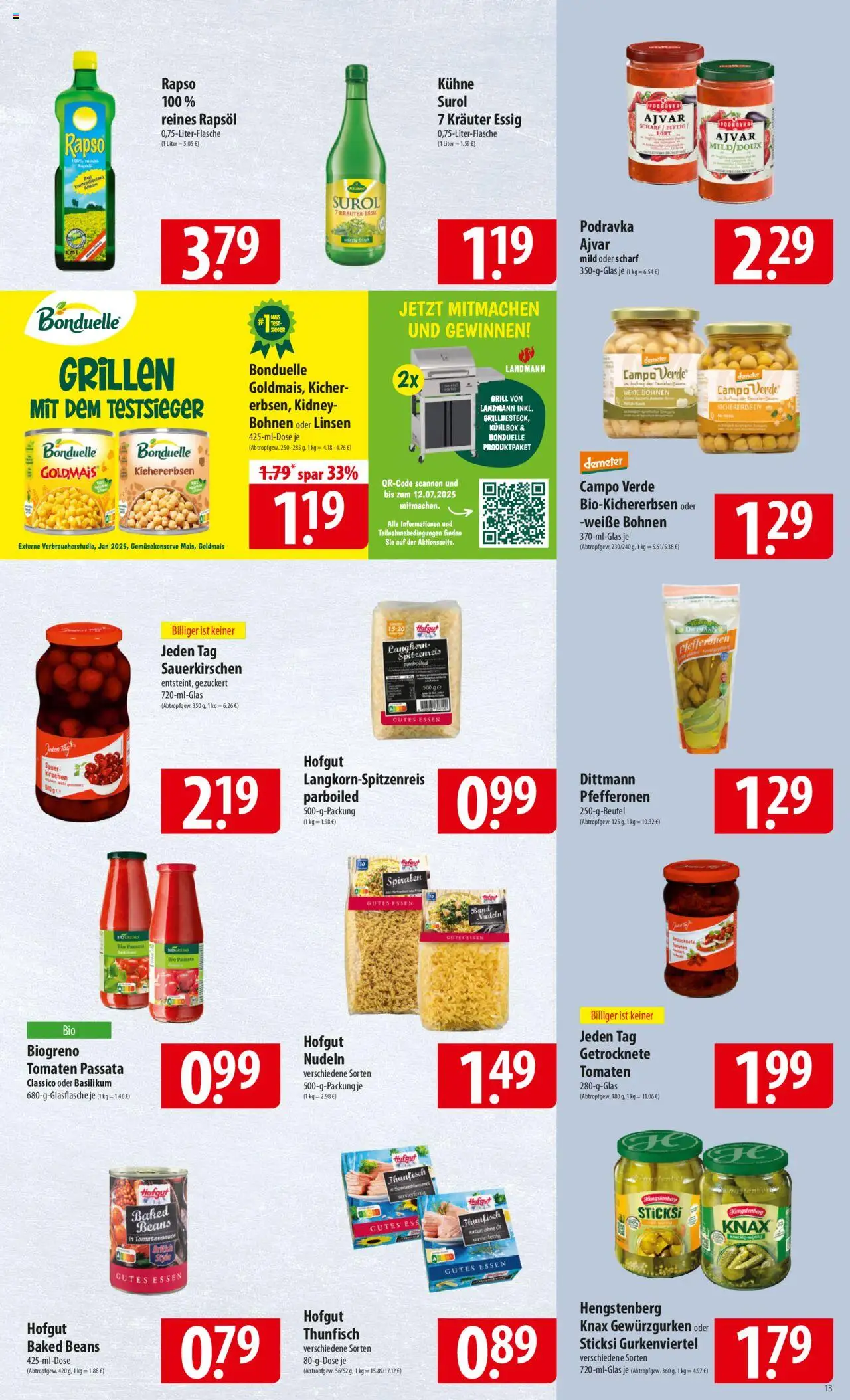 Famila Prospekt 	 - gültig ab dem 30.06.2025 | Seite: 13 | Produkte: Essig, Rapsöl, Tomaten, Kirschen