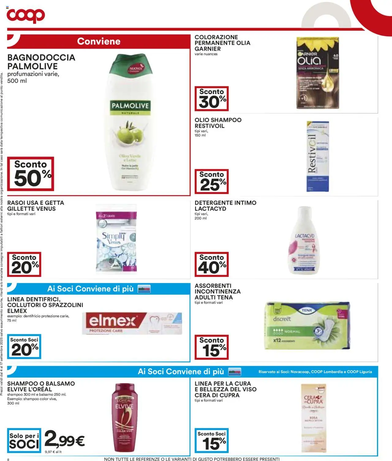 Volantino COOP del 04.09.2025 | Pagina: 8 | Prodotti: Shampoo, Detergente intimo, Intimo, Data