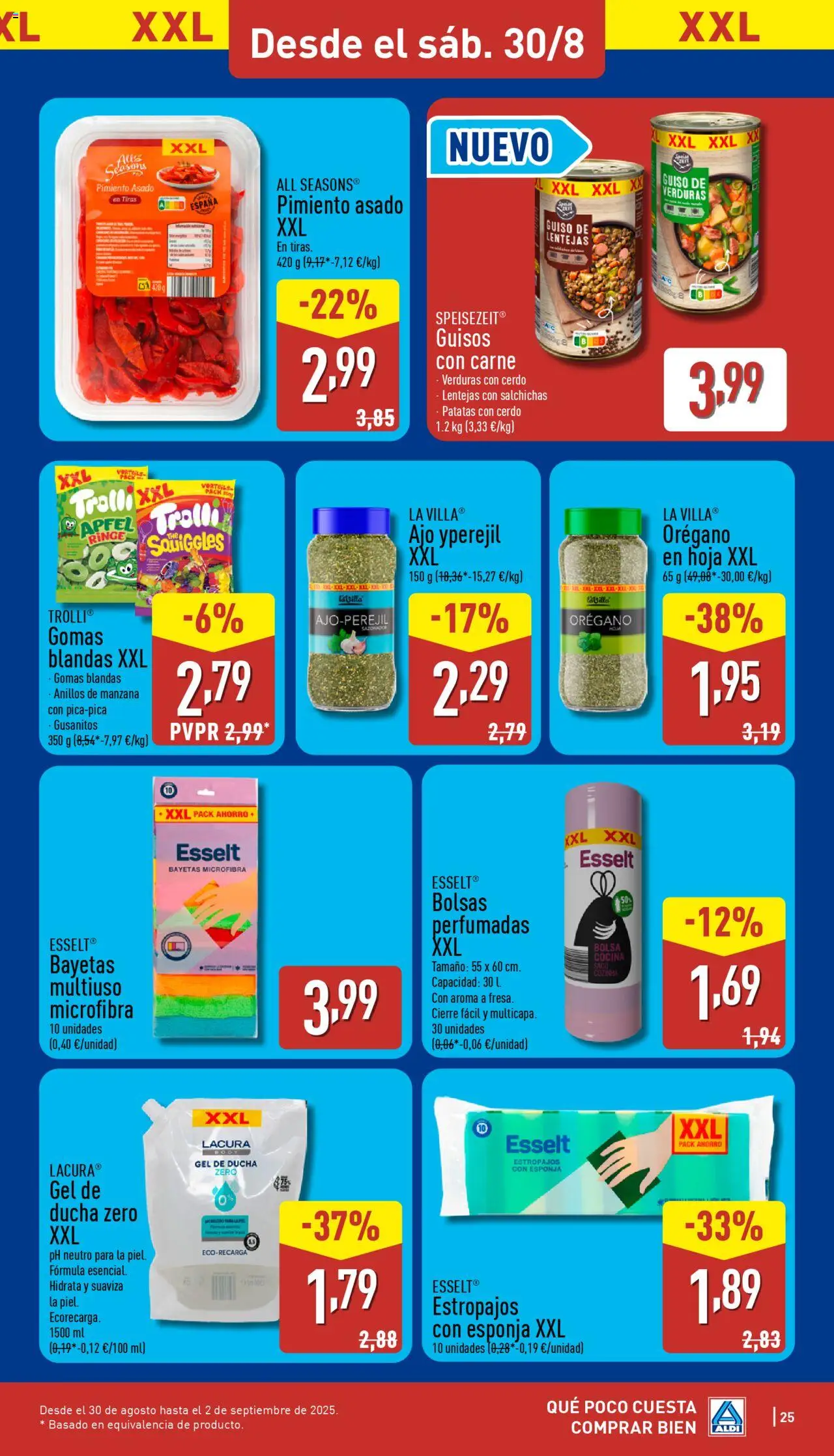 Aldi folleto Canarias │ válido desde el 25.08.2025 | Página: 25 | Productos: Anillos, Gel de ducha, Cerdo, Bolsa