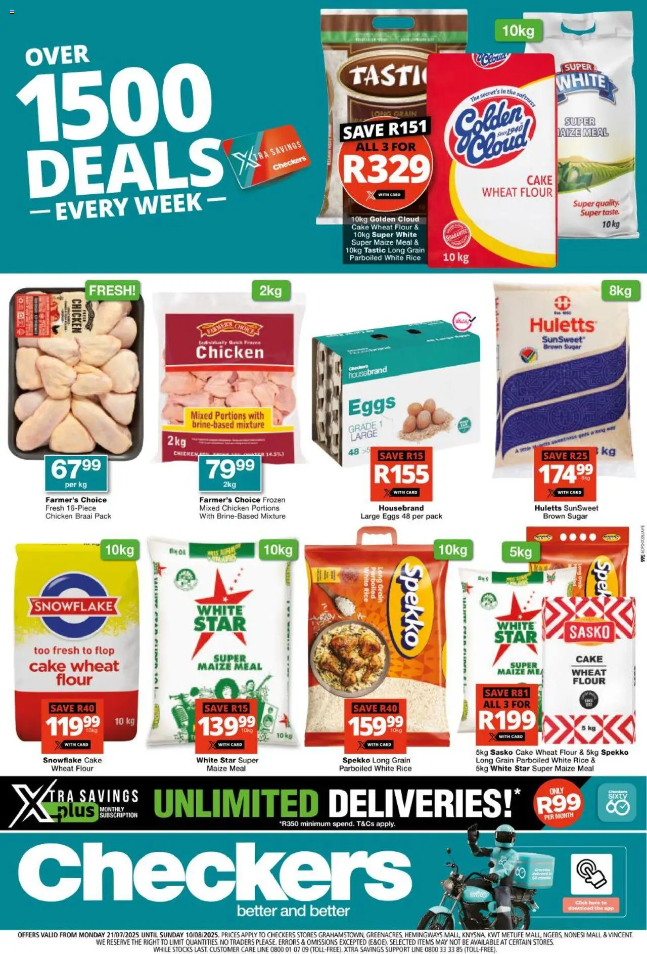 Checkers Eastern Cape - Weekly Deals │ valid from 21.07.2025 | Page: 1 | Products: Maize meal, Chicken, Rice, Sugar