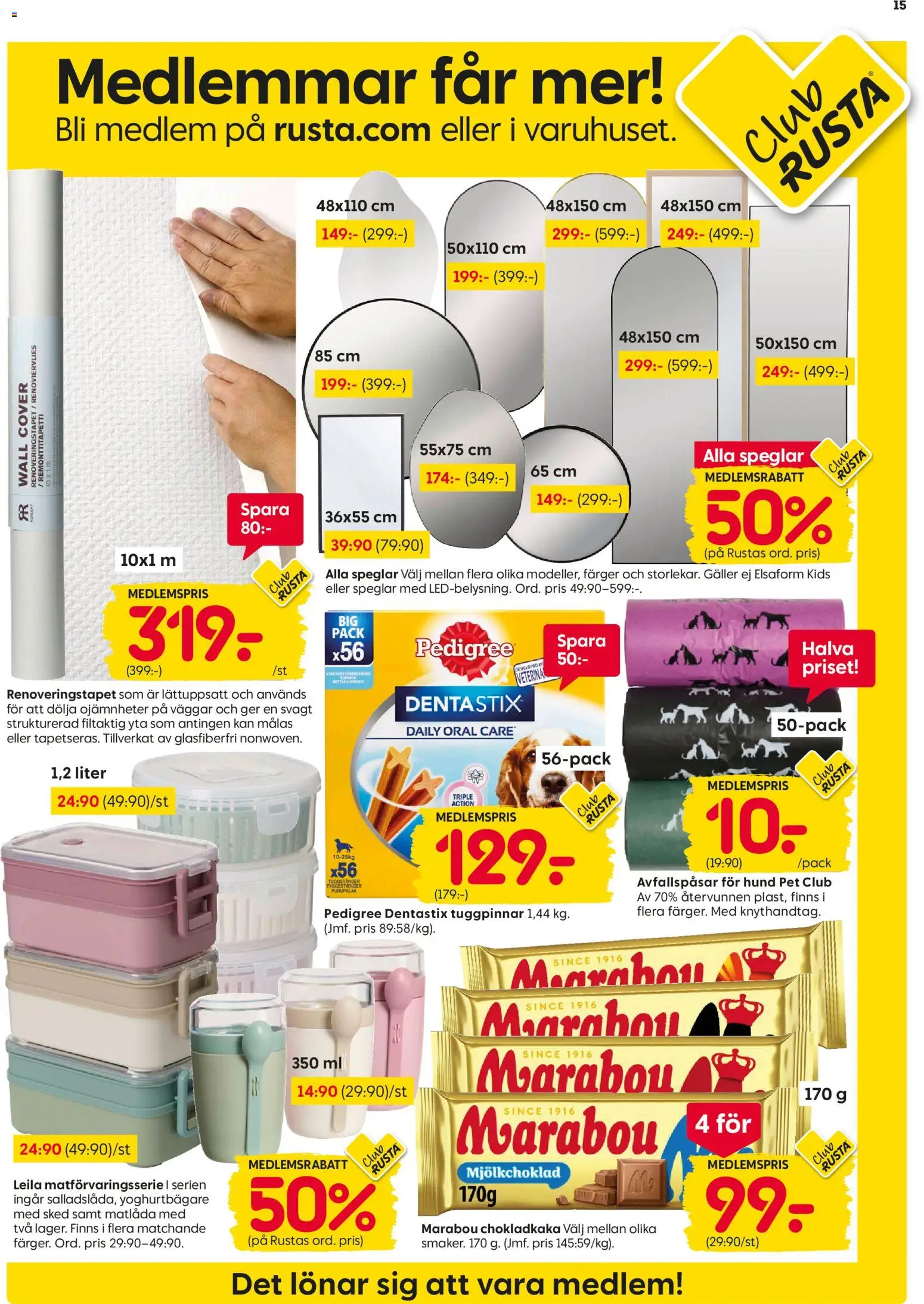 Rusta reklamblad aktuell från 23.02.2026 | Sida: 15 | Produkter: Avfallspåsar, Chokladkaka, Galler, Matlåda