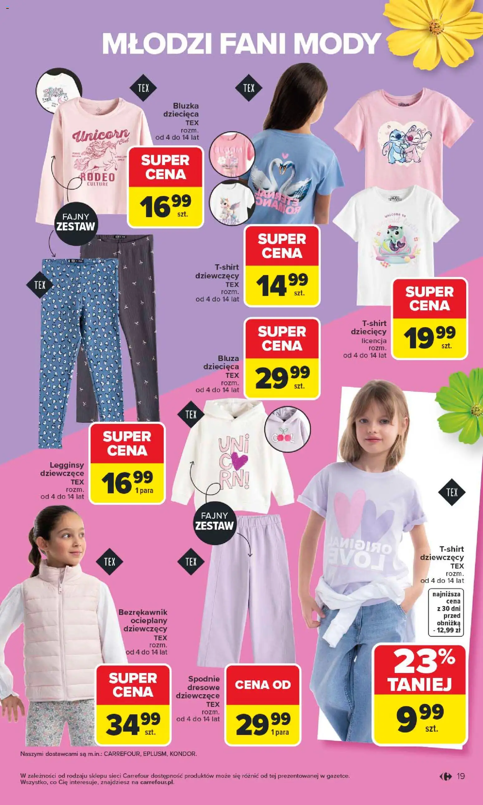 Carrefour gazetka - TEX na spotkanie z wiosną od 07.04.2026 | Strona: 19 | Produkty: Bezrękawnik, Bluzka, Spodnie, Legginsy